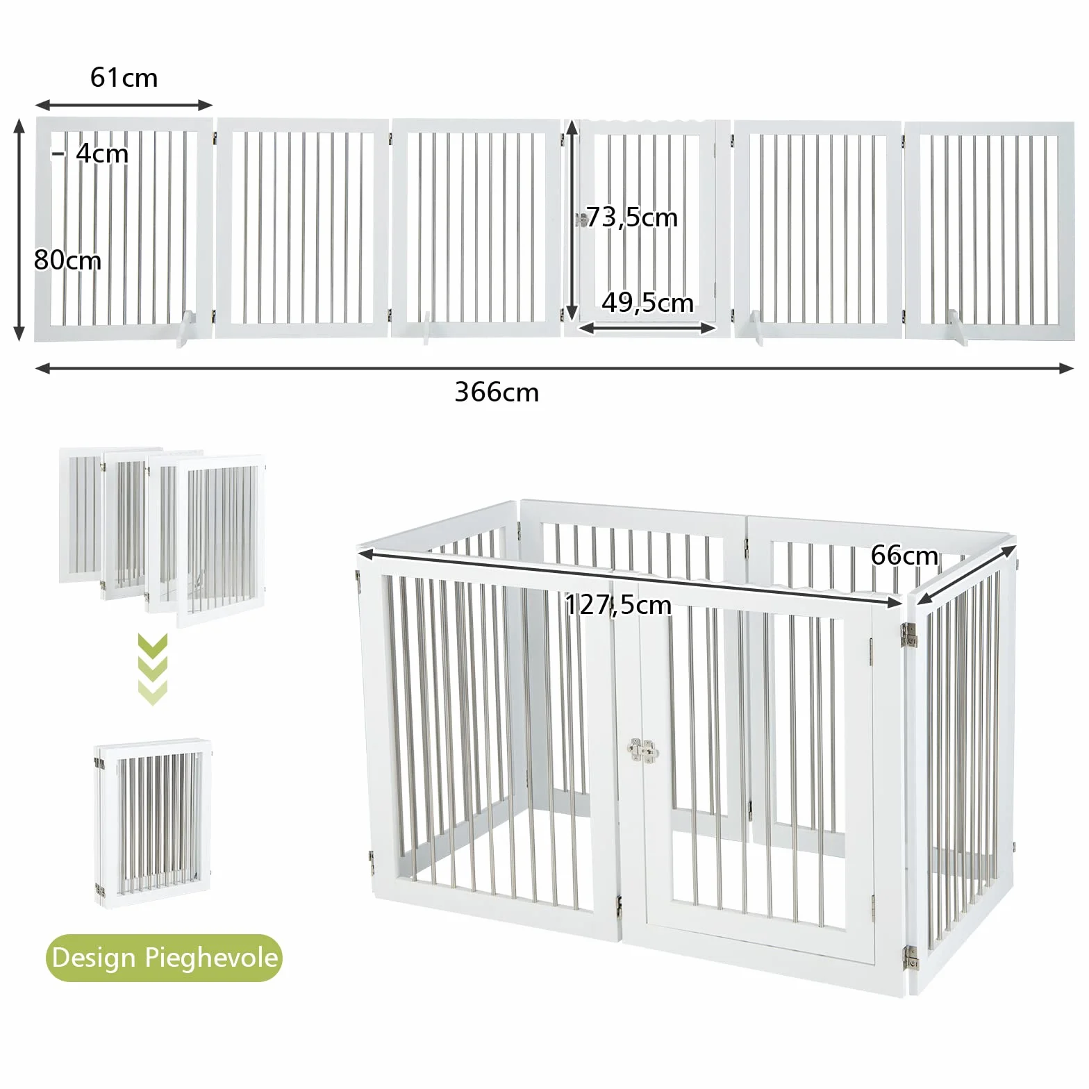 COSTWAY Cancelletto per Cani Pieghevole in Legno, Cancello per Animali Domestici 6 Ante, Box per Cani Piccola/Media Taglia, 80 x 61 x 1,8 cm