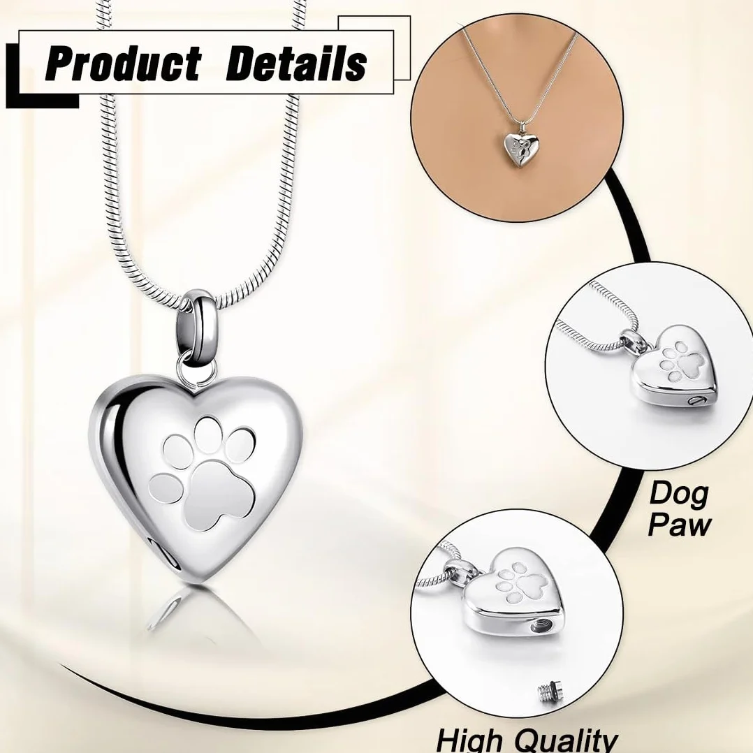 Argento Gioielli Cremazione Animali Domestici Ciondolo Stampa Zampa Collana Urna Forma Cuore Commemorativi Cane Gatto