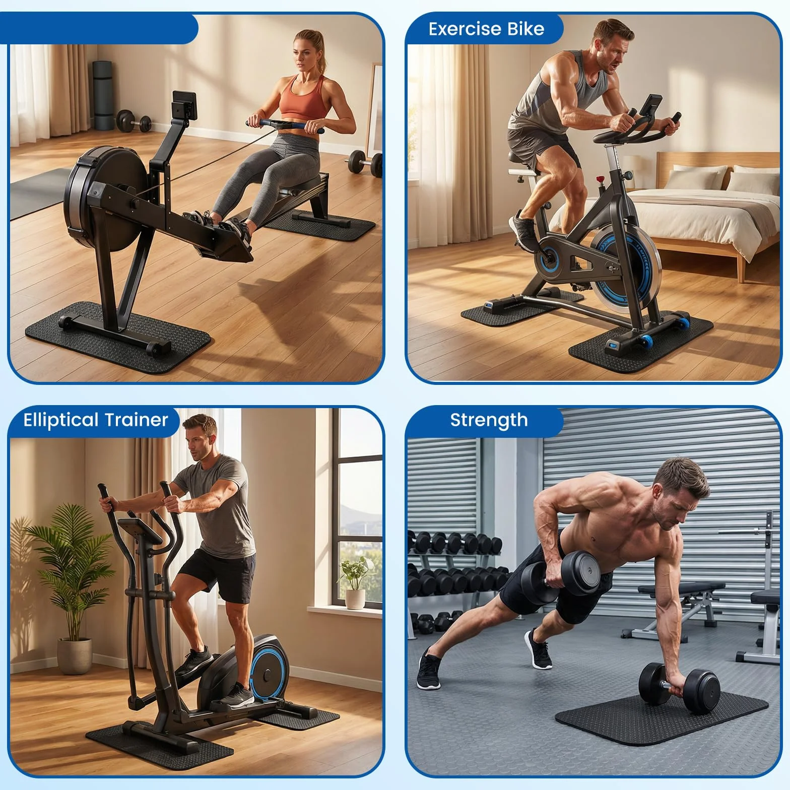 2Pezzi Tappetino Protezione Pavimento per Attrezzi Fitness, Tappetino Antiscivolo Doppia Faccia in Silicone, Tappeto di Protezione per Pavimento, Sottopattino per Attrezzatura Sportiva, Tapis Roulant