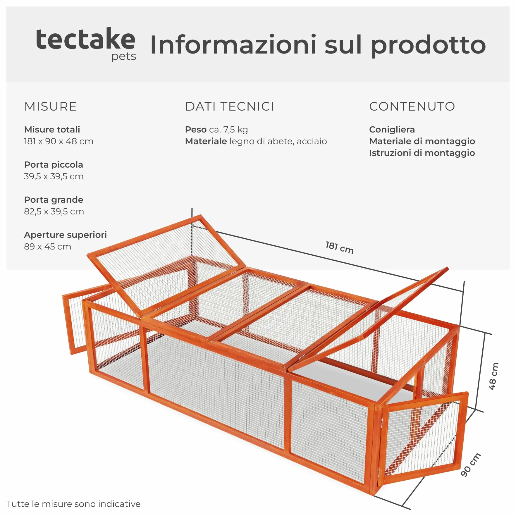 tectake® Conigliera da Esterno, 4 Porte, con Facile Accesso, Utilizzabile a Se Stante, Recinto Per Conigli, Gabbia Esterno, Casetta, Recinto Piccoli Animali - Marrone