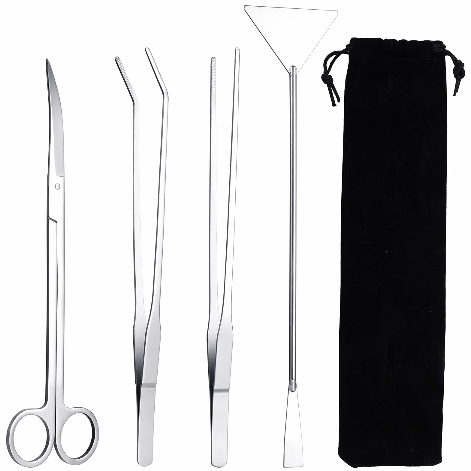Kit strumenti acquario forbici pinzette dritte curve spatola pulizia serbatoio pesci argento