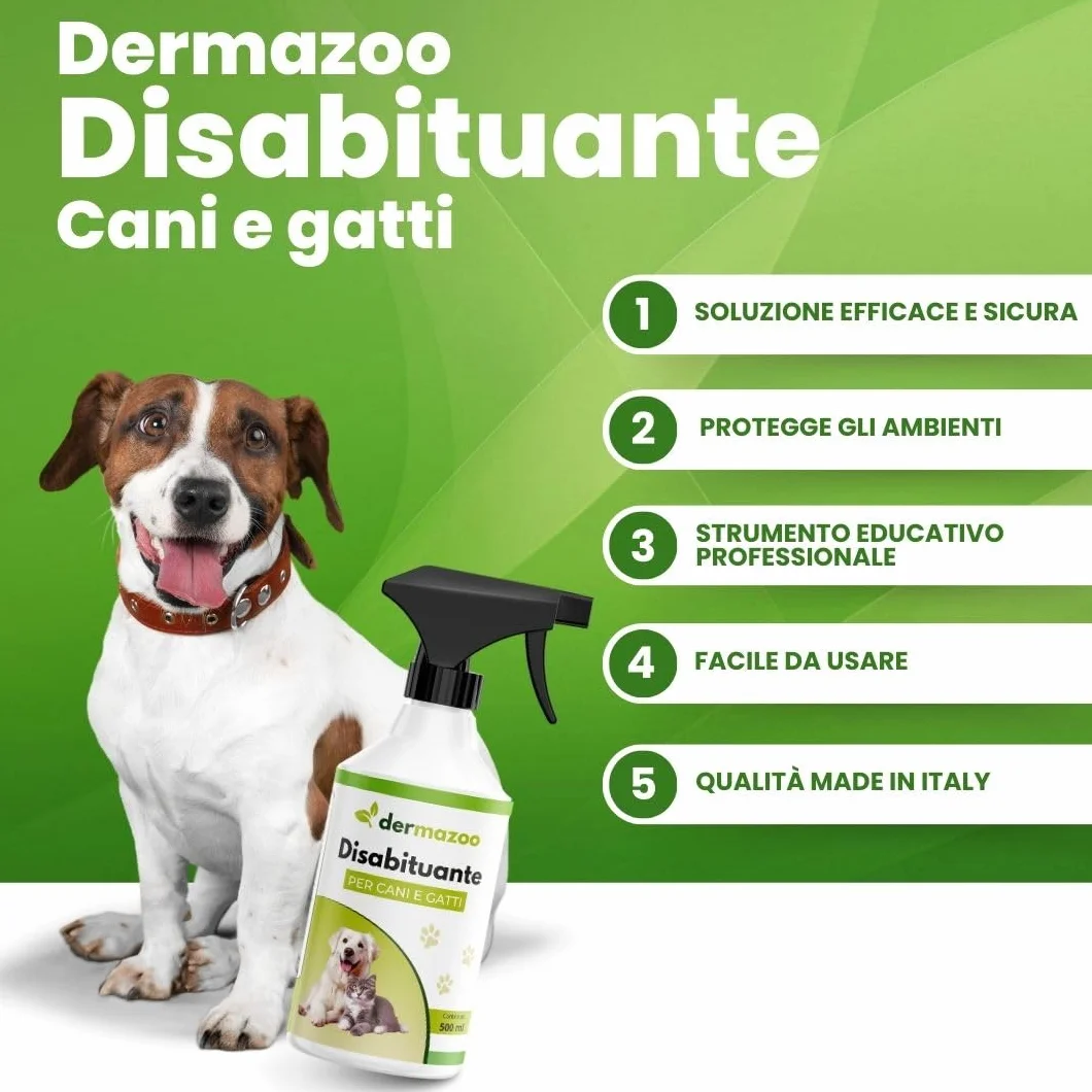 Dermazoo Disabituante Gatti e Disabituante per Cani 500ml Spray Anti Pipi Cane per Uso Interno ed Esterno con Citronella e Geraniolo, Repellente per Gatti Anti Urina