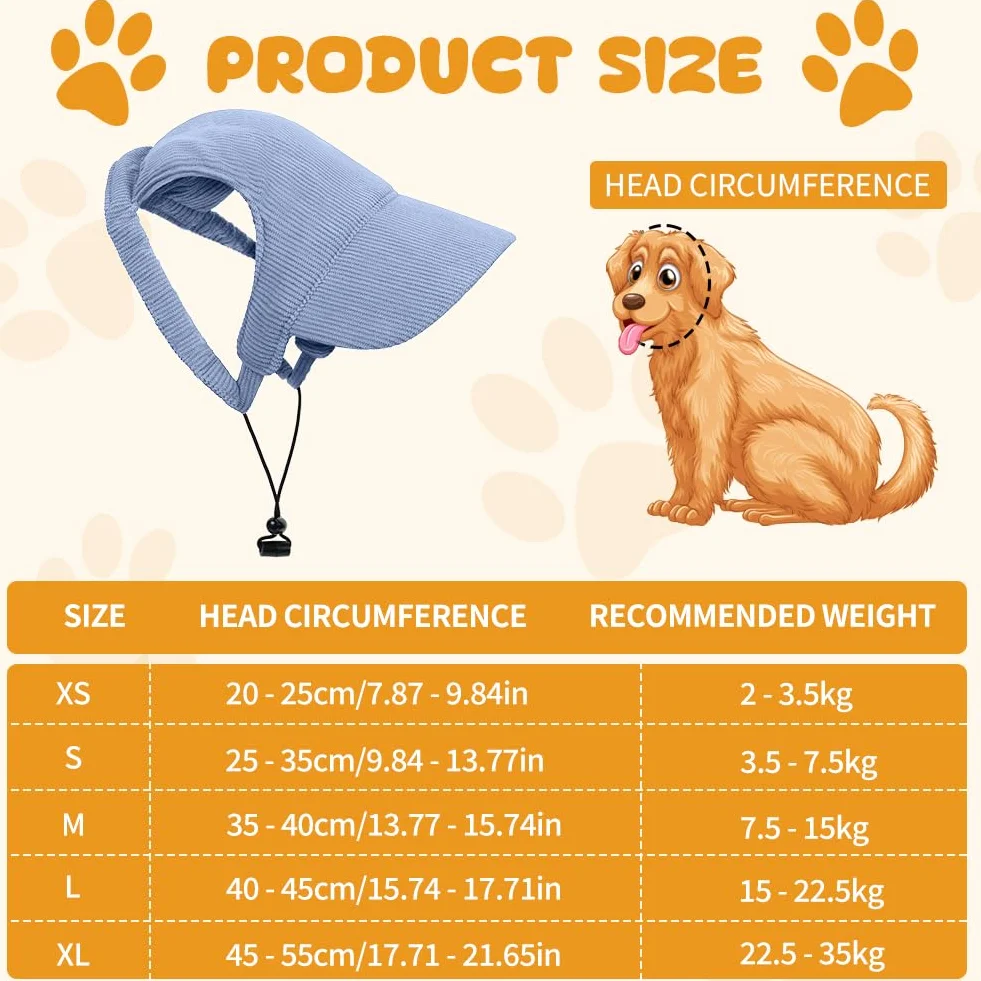 OFFCUP Berretto da Baseball per Cani Regolabile con Fori per le Orecchie Cappello Sportivo da Viaggio Protezione Solare (Blu, XL)