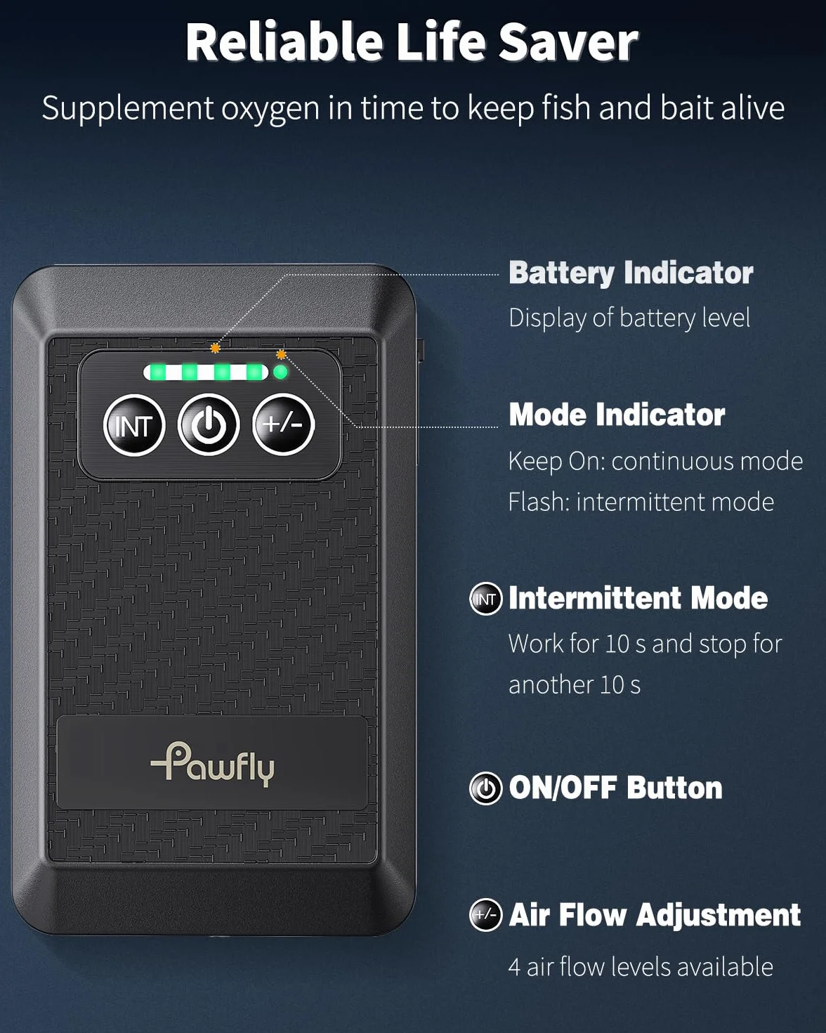 Pawfly Ossigenatore per Acquario a batteria al litio, Pompa d'aria ricaricabile USB per serbatoi di pesce da 20-500 L Aeratore portatile silenzioso per la Pesca all'Aperto e Interruzione di Corrente