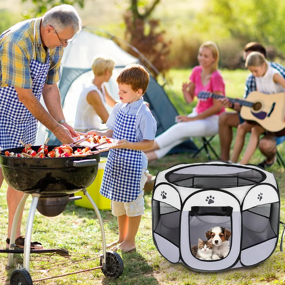 Recinto per Cani Pieghevole 74x74x43cm per Cuccioli Gatti e Piccoli Animali Interni ed Esterni Grigio