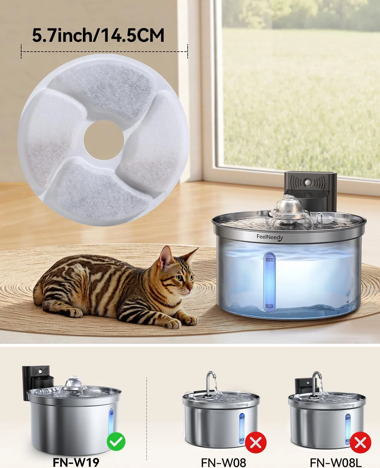 FEELNEEDY 6 Set Filtri Ricambio per FN-W19 3,5L Fontana per Gatti a Forma di Fiore Senza Fili -Includono 6 Filtri + 6 Spugne Pompe
