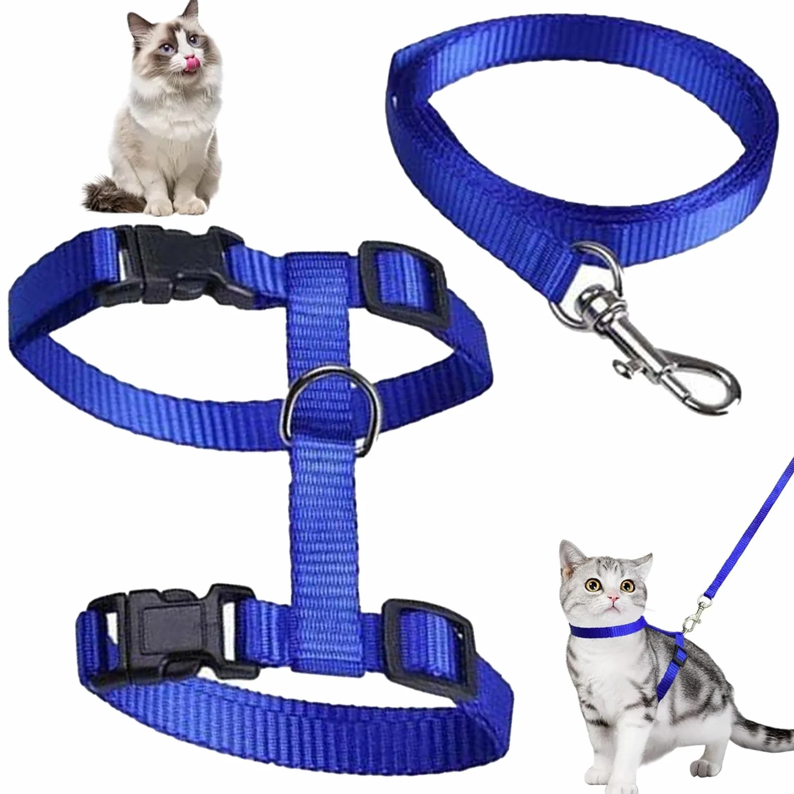 Pettorina per Gatti con Guinzaglio,Guinzaglio per Gatti Cordino Comodo Allungabile Regolabile Imbragatura,Corda di sicurezza per gatti e gattini,blu