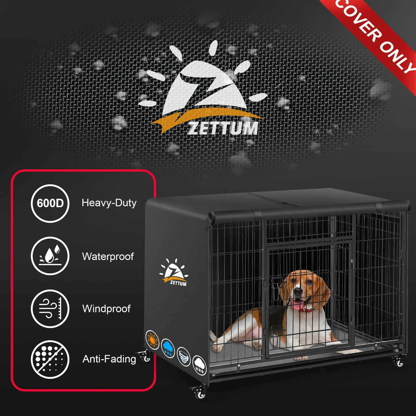 Zettum Copertura della Gabbia per Cani 120 cm Impermeabile Resistente Tessuto Oxford 600D Universale per Kennel 121x76x83 cm