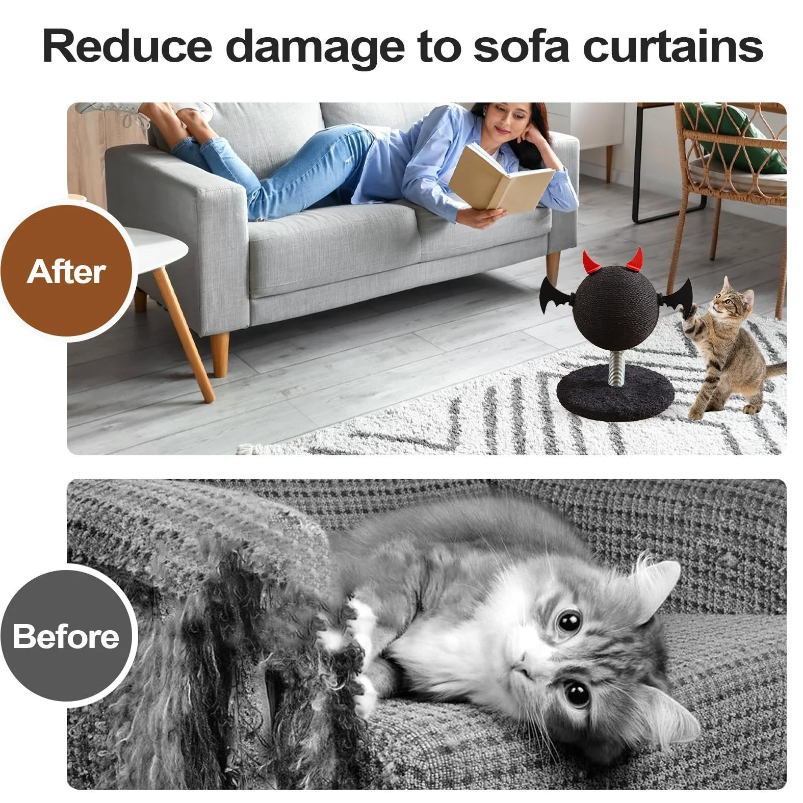 Tiragraffi Gatto Giocattolo Palla Interattiva a Molla con, Arricchimento | Tiragraffi In Sisal per Casa, Soggiorno, Camera, Cucina, Balcone e Angolo