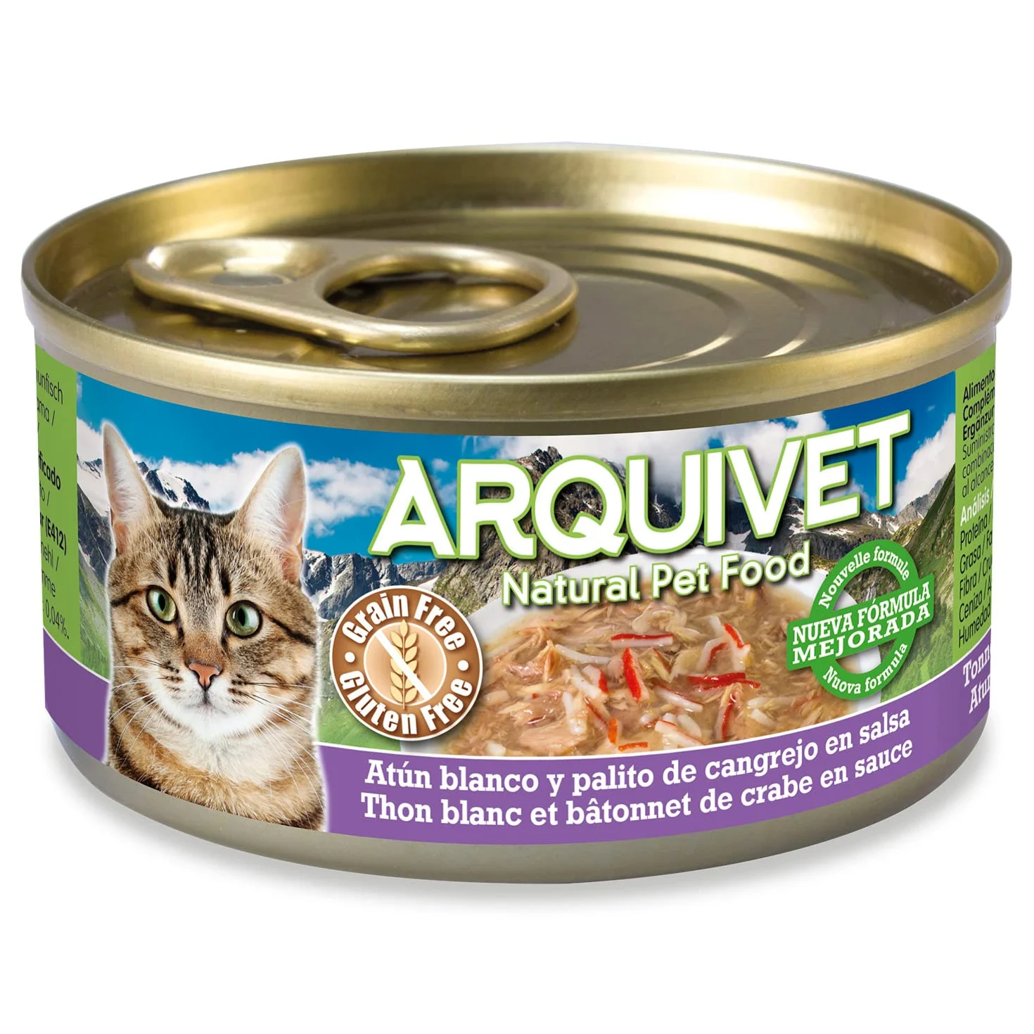 ARQUIVET - Pack 24 unità - Scatolette di tonno bianco con bastoncino di granchio in salsa - per gatti - super premium - ingredienti naturali al 100% - Cibo umido per gatti - 80 gr.