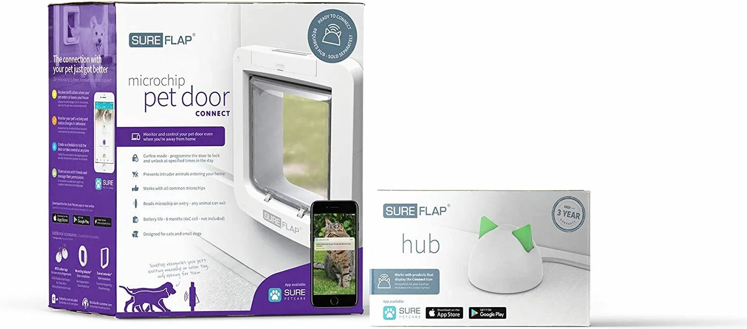 Porta per animali con lettore di microchip SureFlap Sure Petcare Connect Hub, Bianco, 4 batterie C