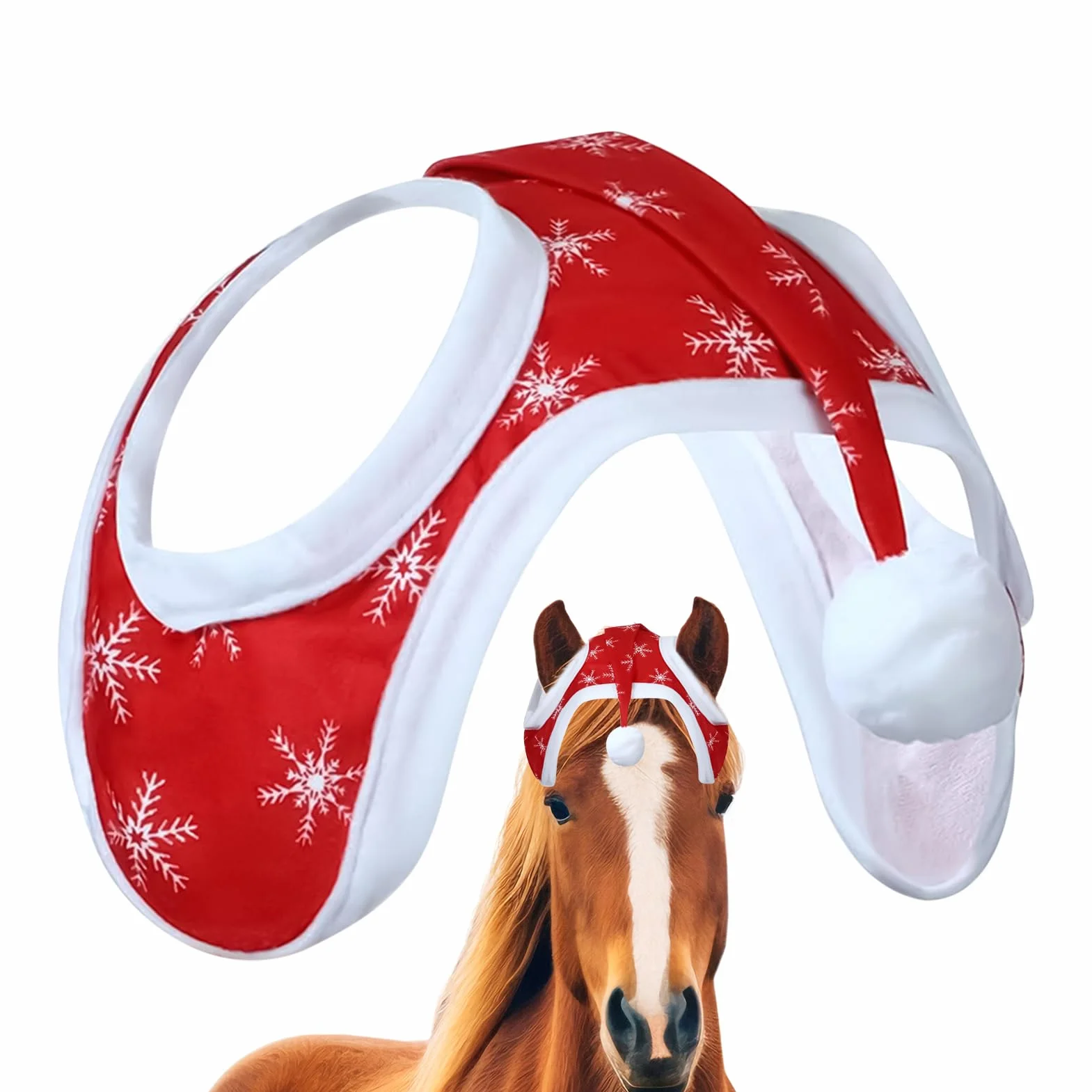 Cappello di Natale per cavallo Babbo Natale copertura testa fiocco neve costume equitazione invernale