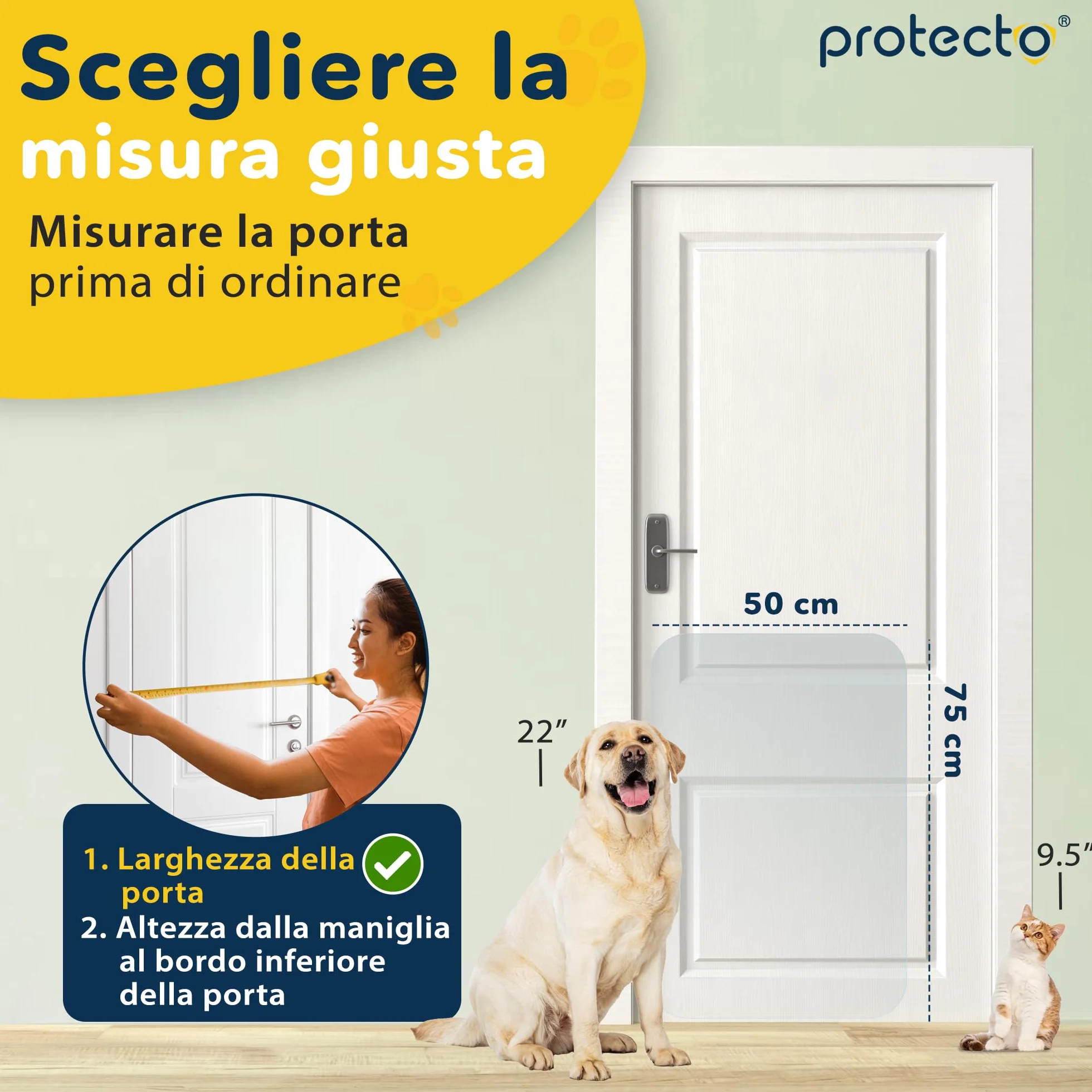 Protecto Proteggi Porta Graffi Cane Gatto 75 x 50 cm Protezione Antigraffio Trasparente