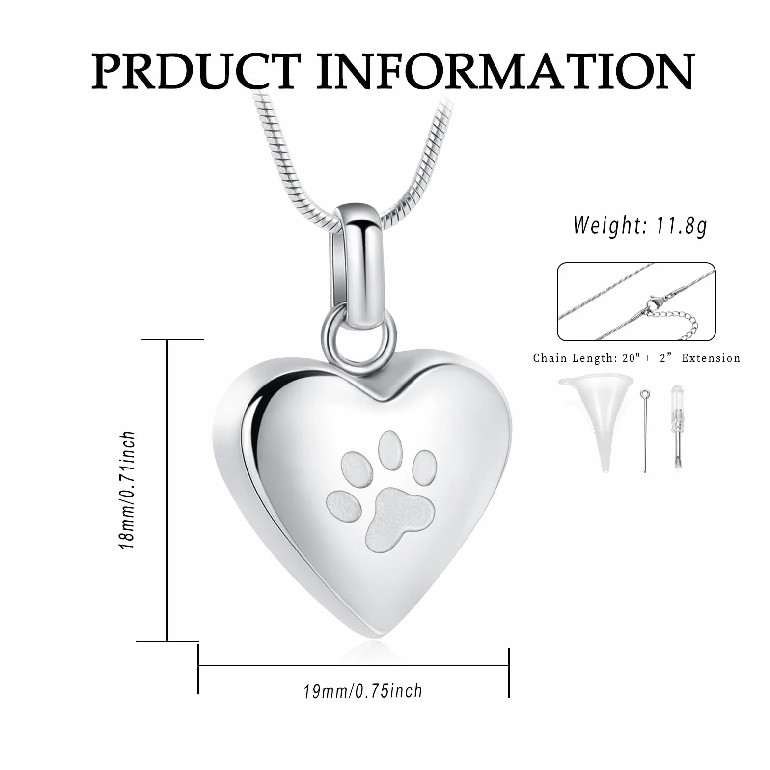 Collana con urna a forma di cuore per ceneri per cani con stampa di zampa di cane, per gioielli commemorativi per animali domestici
