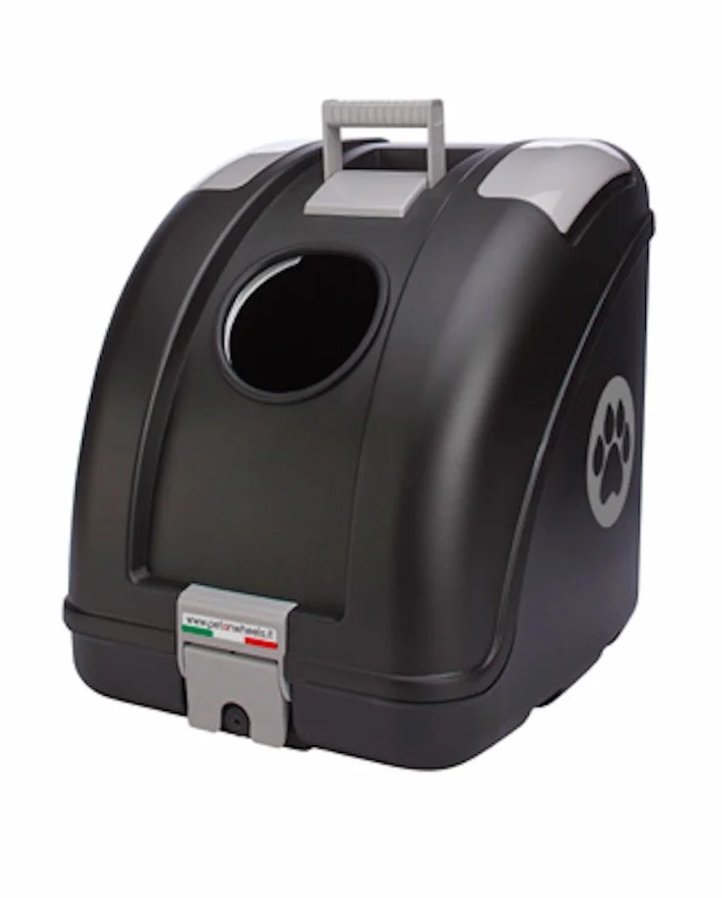 POW Pet Carrier Trasportino per Cani E Gatti da Agganciare A Scooter, Moto, Bicicletta E Adatto Anche in Auto - Nero con Inserti Grigi