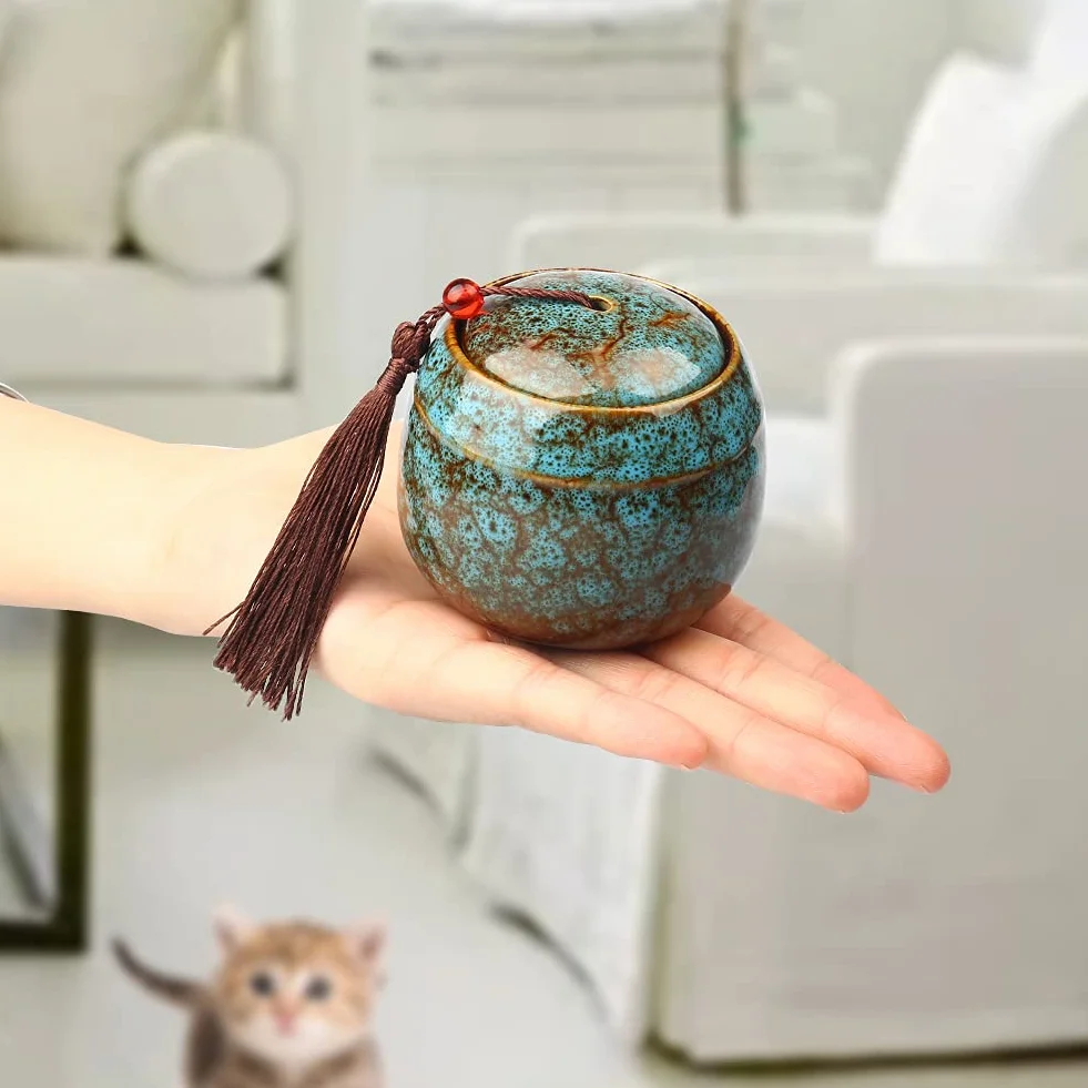 Urna Ricordo in Ceramica, Mini Urna per Ceneri Umane, Cremazione e Sepoltura per Animali Domestici, Adulti, Cani e Gatti - Ricordo Funerale