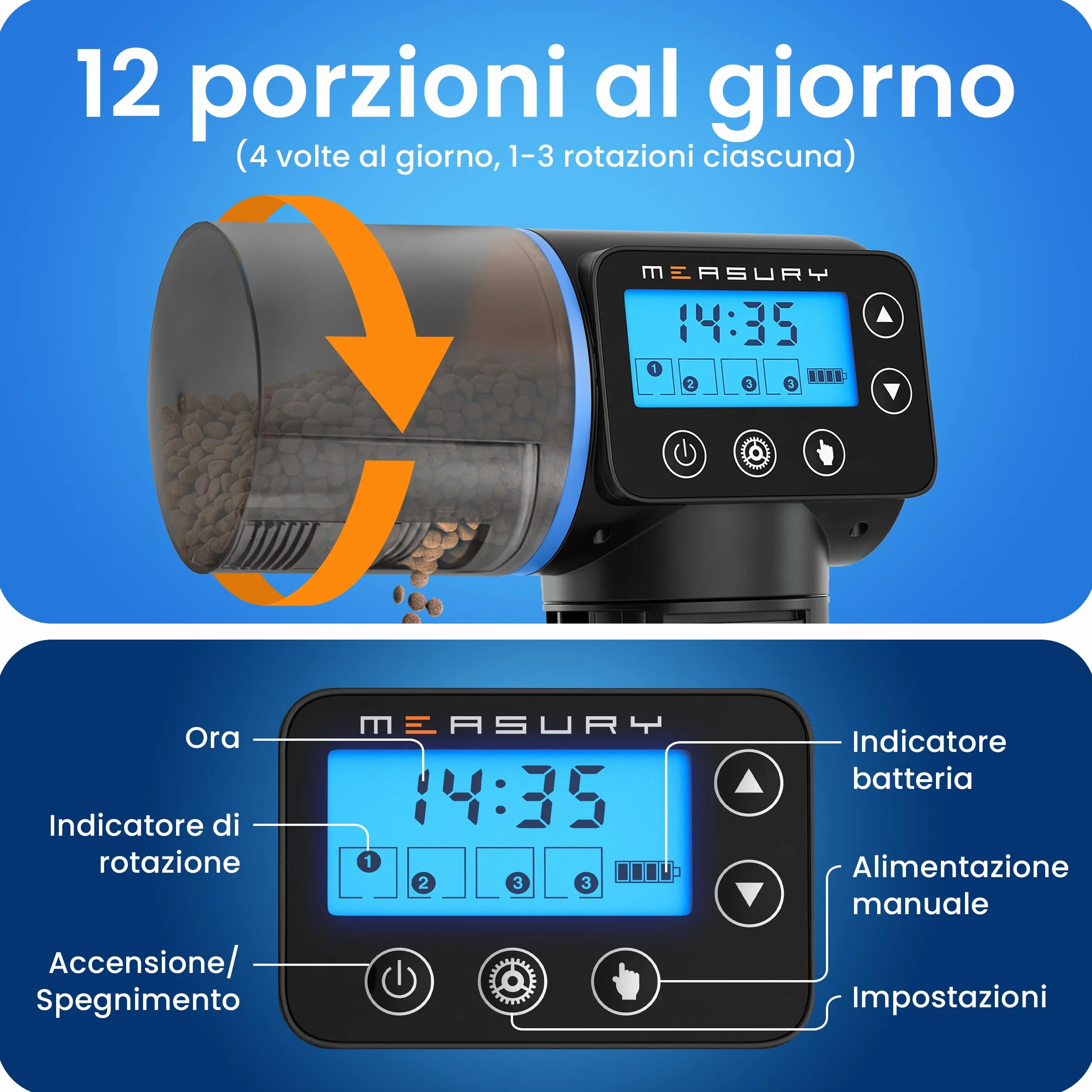 Mangiatoia automatica acquario di Measury, Dispenser mangime pesci automatico - fino a 4 volte al giorno, Distributore automatico cibo pesci