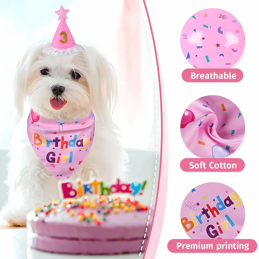 Set per feste di compleanno per cani, bandana e cappello, regalo e decorazione, Rosa