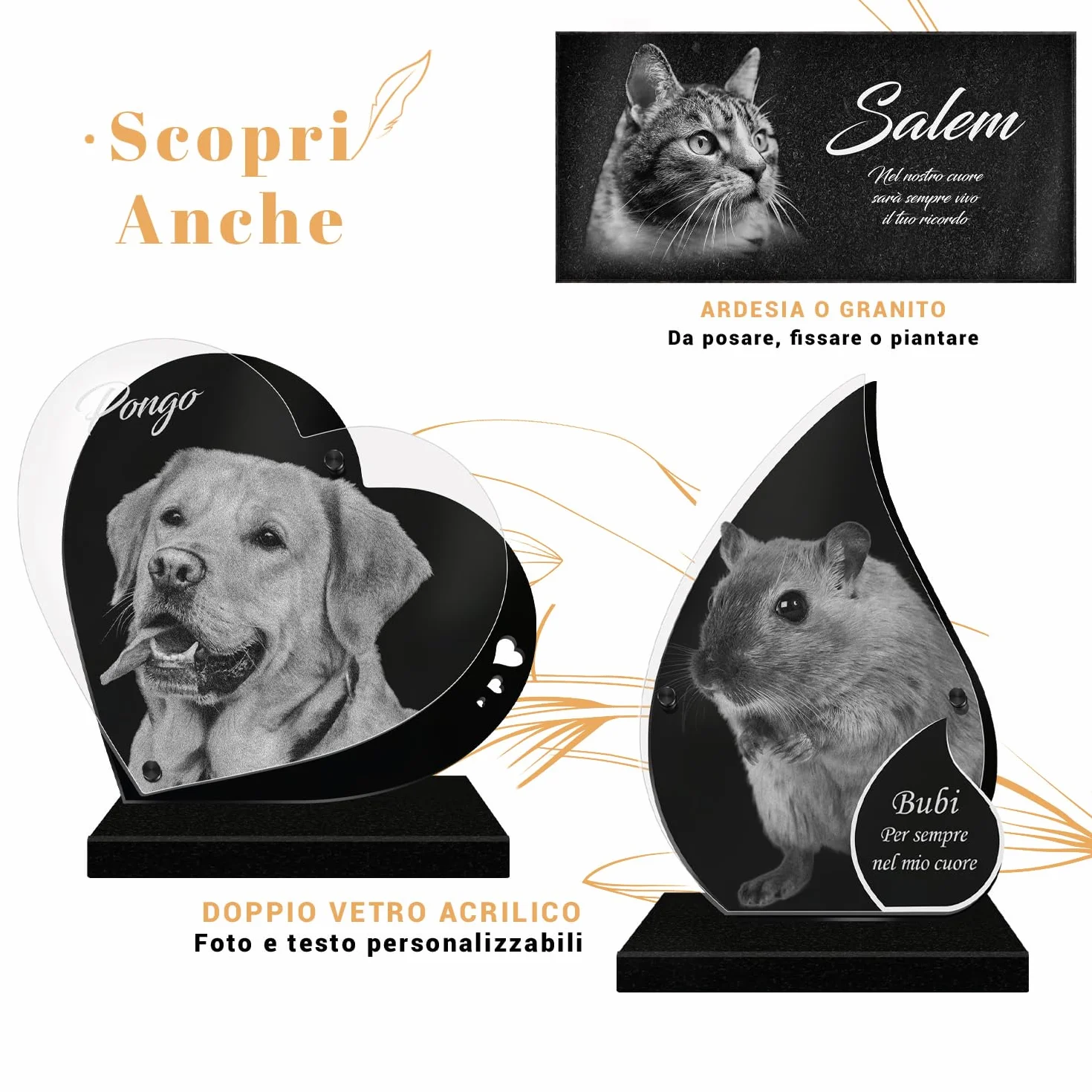 ETERNEL Targa funeraria personalizzata Albero della vita per Animali Multisupporto Ardesia Granito