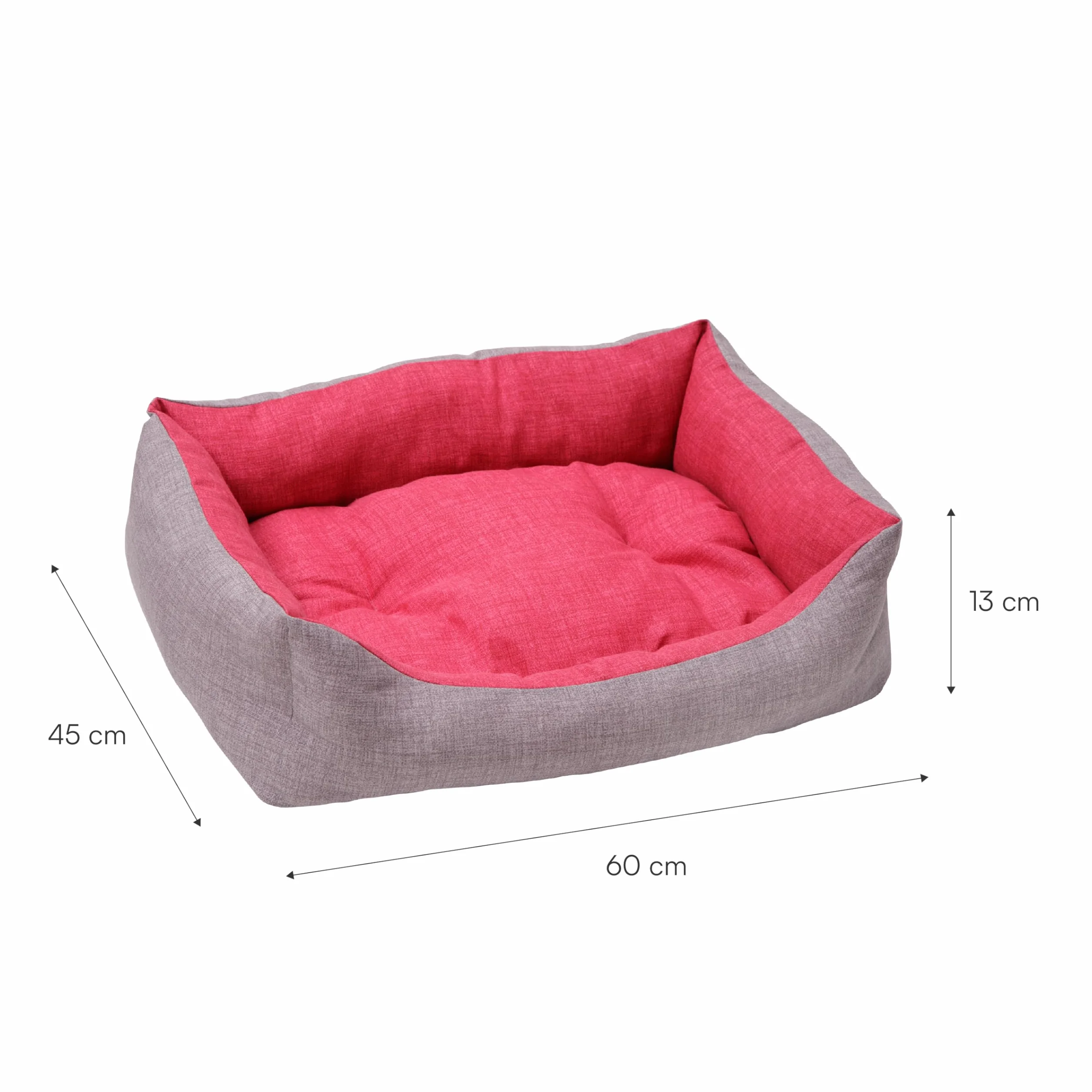 Baroni Home Cuccia per Cane in tessuto Grigio e Bordeaux Taglia S 45x60 cm, Morbido Divano Rettangolare, Lavabile