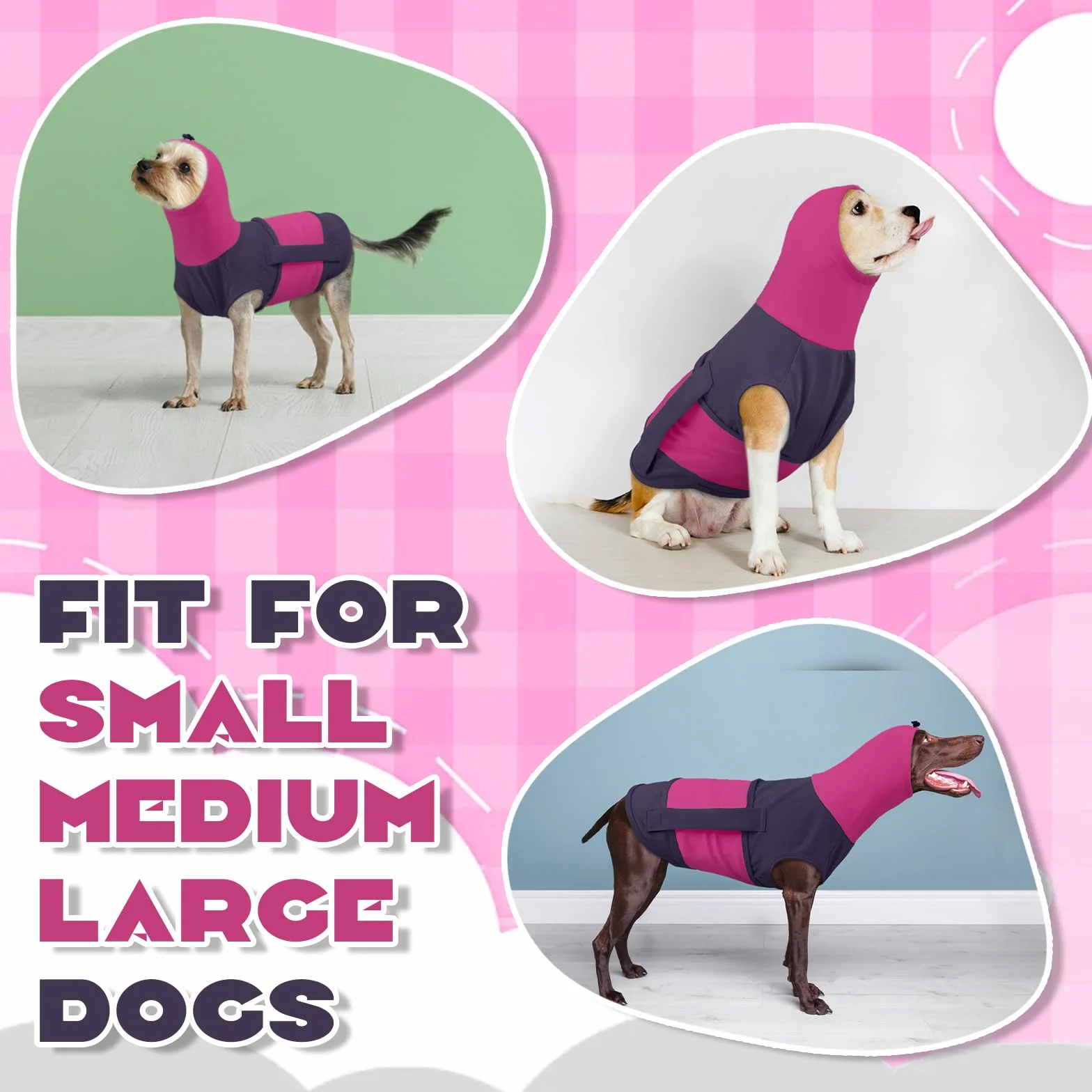 Cappotto Calmante per Cani con Cappuccio 2 in 1 Giacca Ansiolitica Regolabile Paraorecchie Viola L