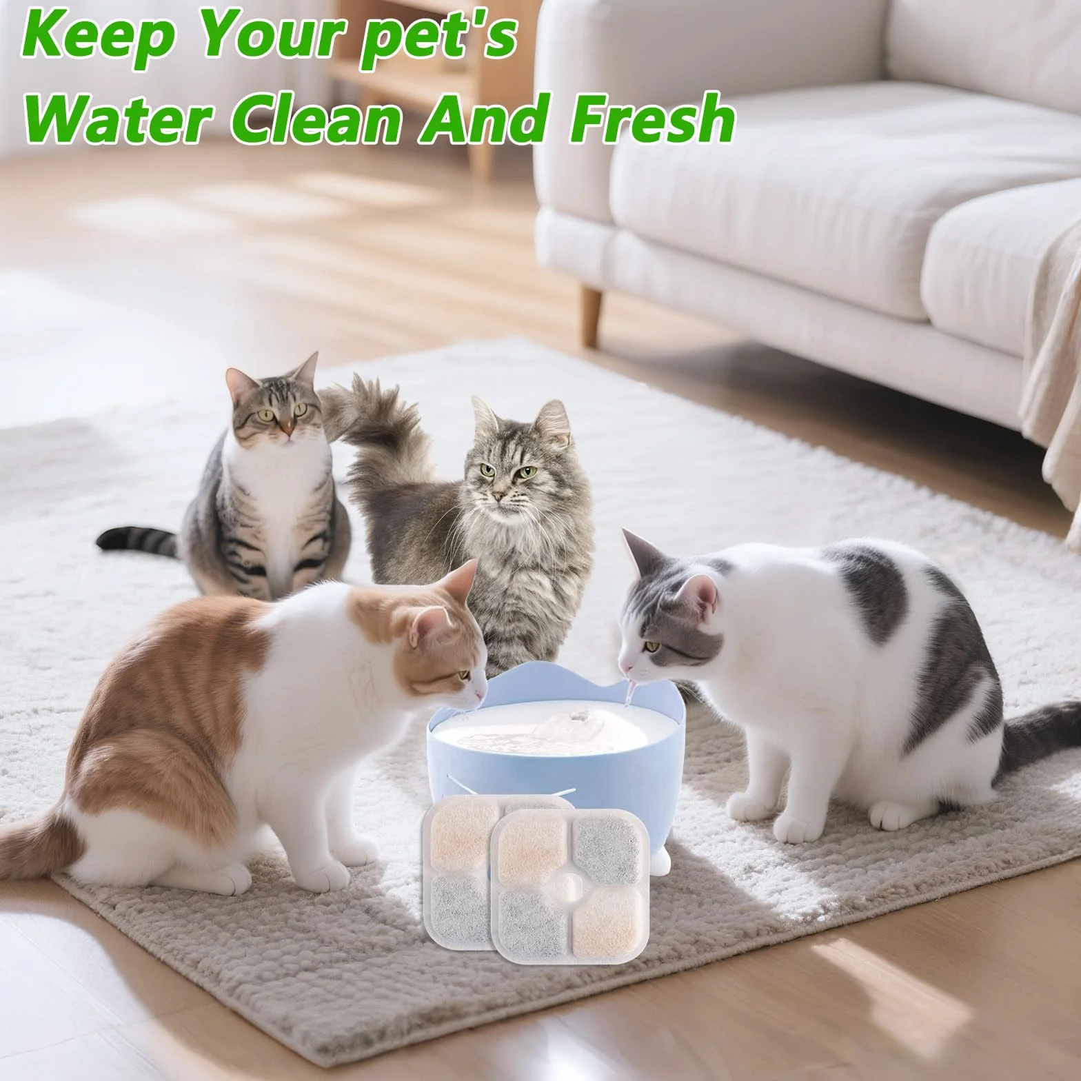 20 Pezzi Filtro Fontanella per Gatti con Resina e Carboni Attivi, Filtri di Ricambio Compatibili con Catit Pixi, Accessori Fontana Acqua per Gatti e Cani