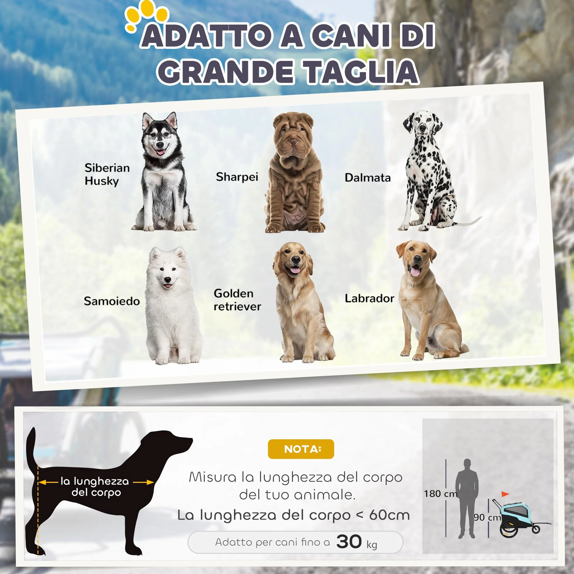 PawHut Rimorchio Bici per Cani 2 in 1 con 2 Ingressi e Tasche Portaoggetti, Passeggino per Cani 30kg max in Acciaio e Tessuto Oxford, Blu