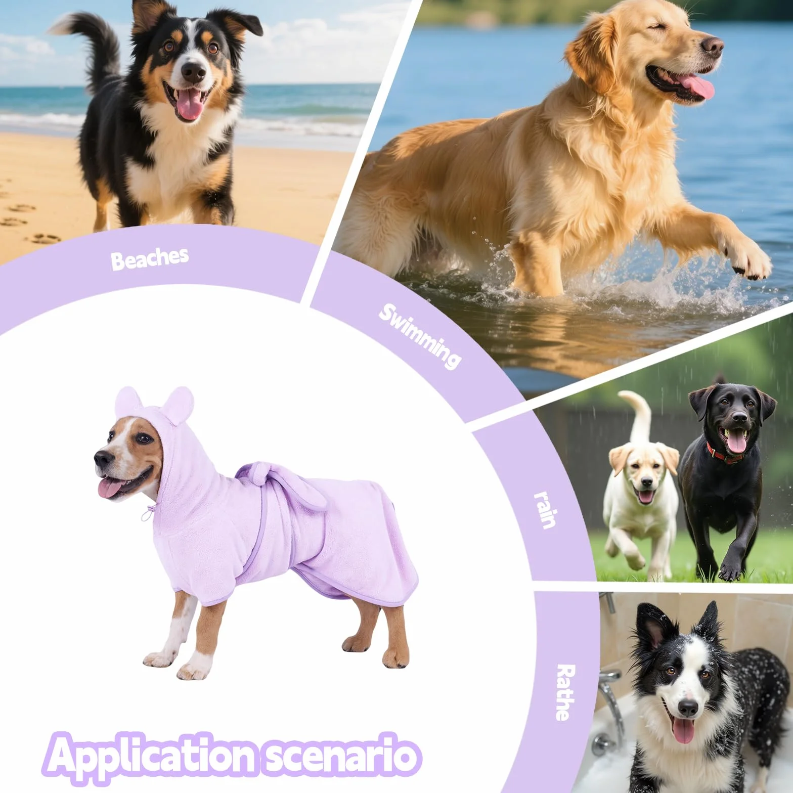 Accappatoio super assorbente per cani a forma di ananas, morbido, ad asciugatura rapida, regolabile, per dopo il bagno, con cappuccio (velluto corallo viola, S)