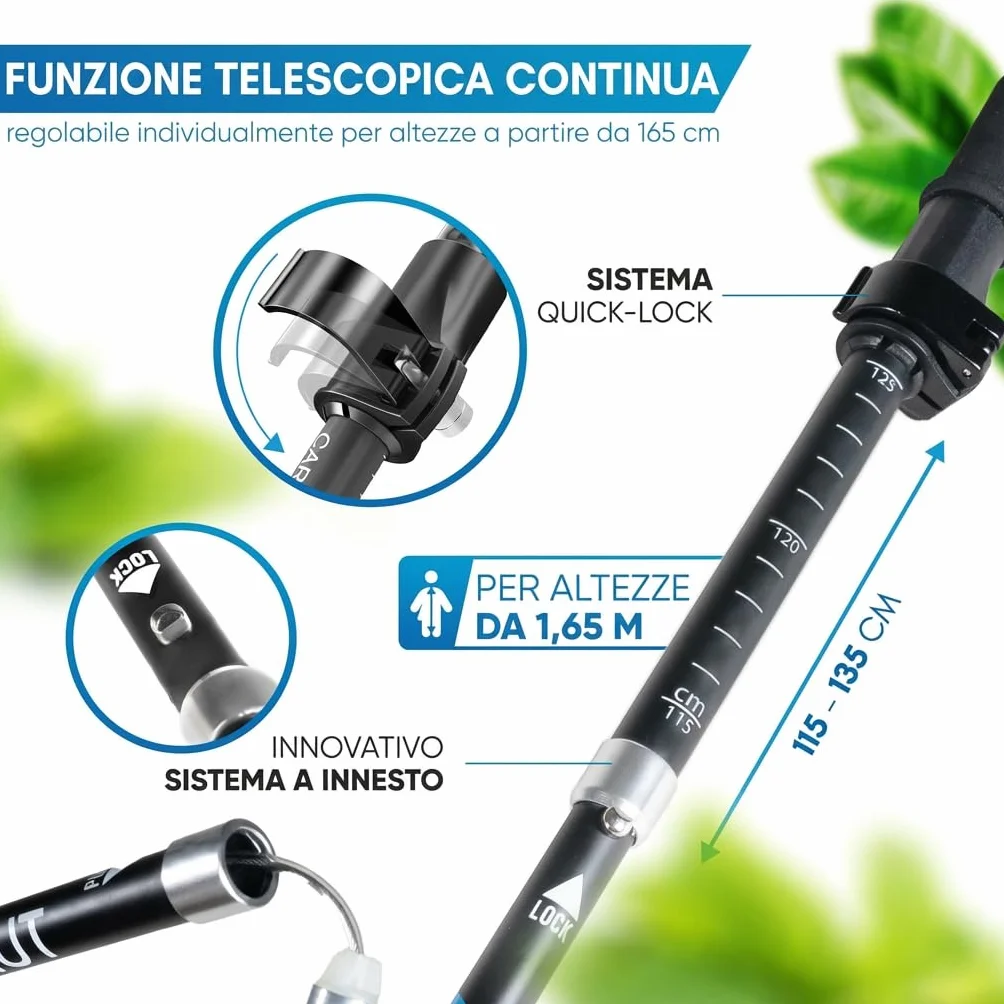 Nordmut Bastoncini da Trekking Pieghevoli in Alluminio o Carbonio Ultra-leggeri 1,50m 1,65m Impugnature Ergonomiche