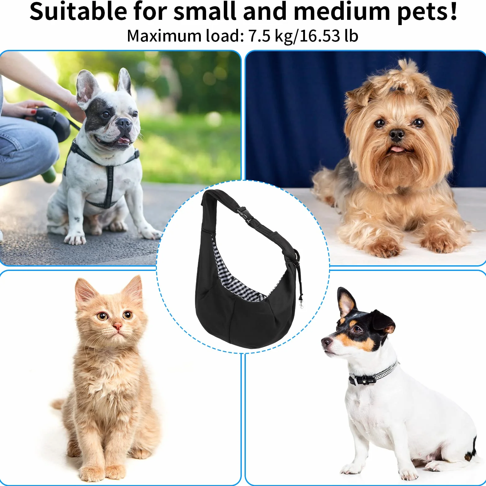Borsa da Viaggio per Cani Piccola Trasportino Gatti Tracolla Regolabile