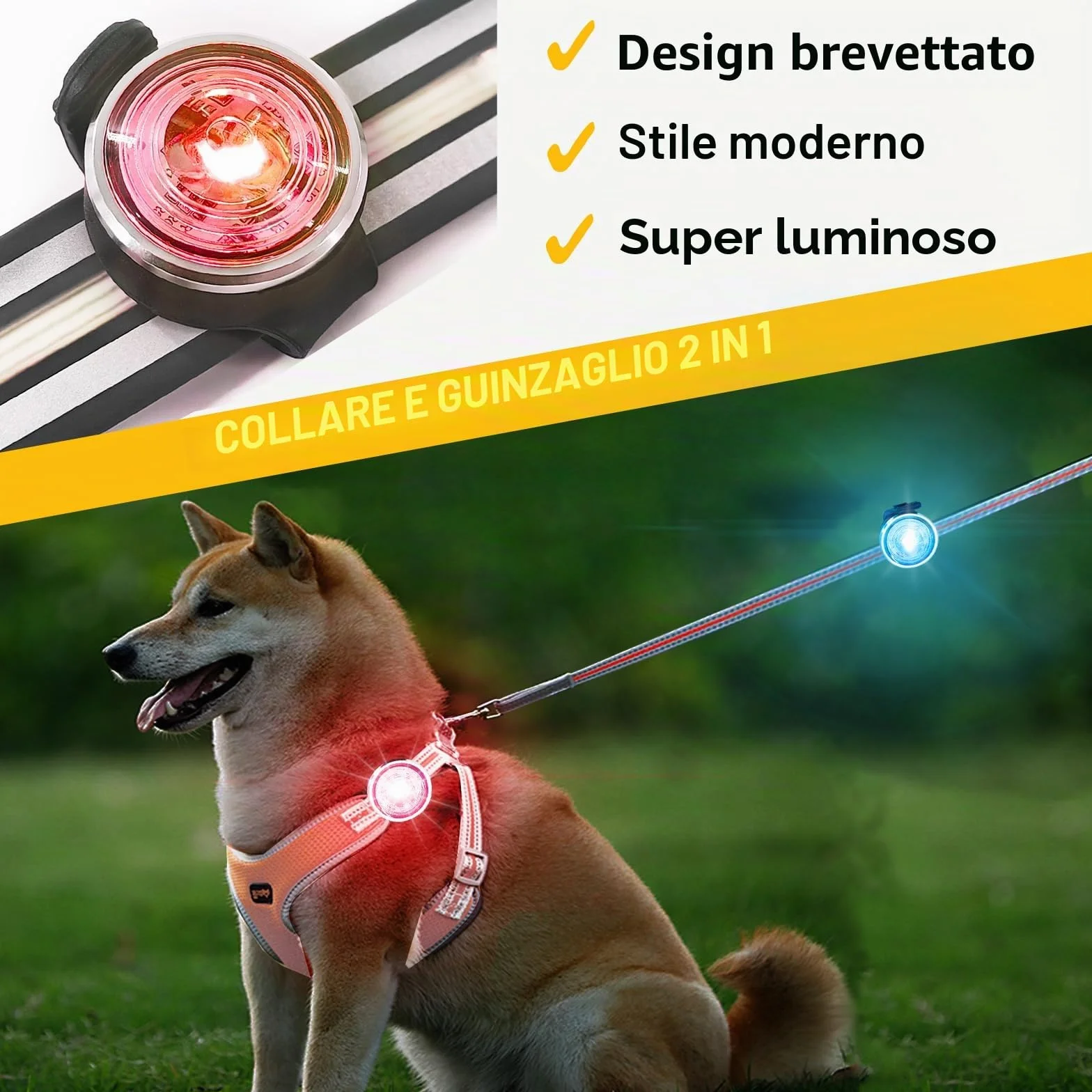 Tubasion Confezione da 2 luci per cani ricaricabili IPX6 impermeabile 8 modalità notturne