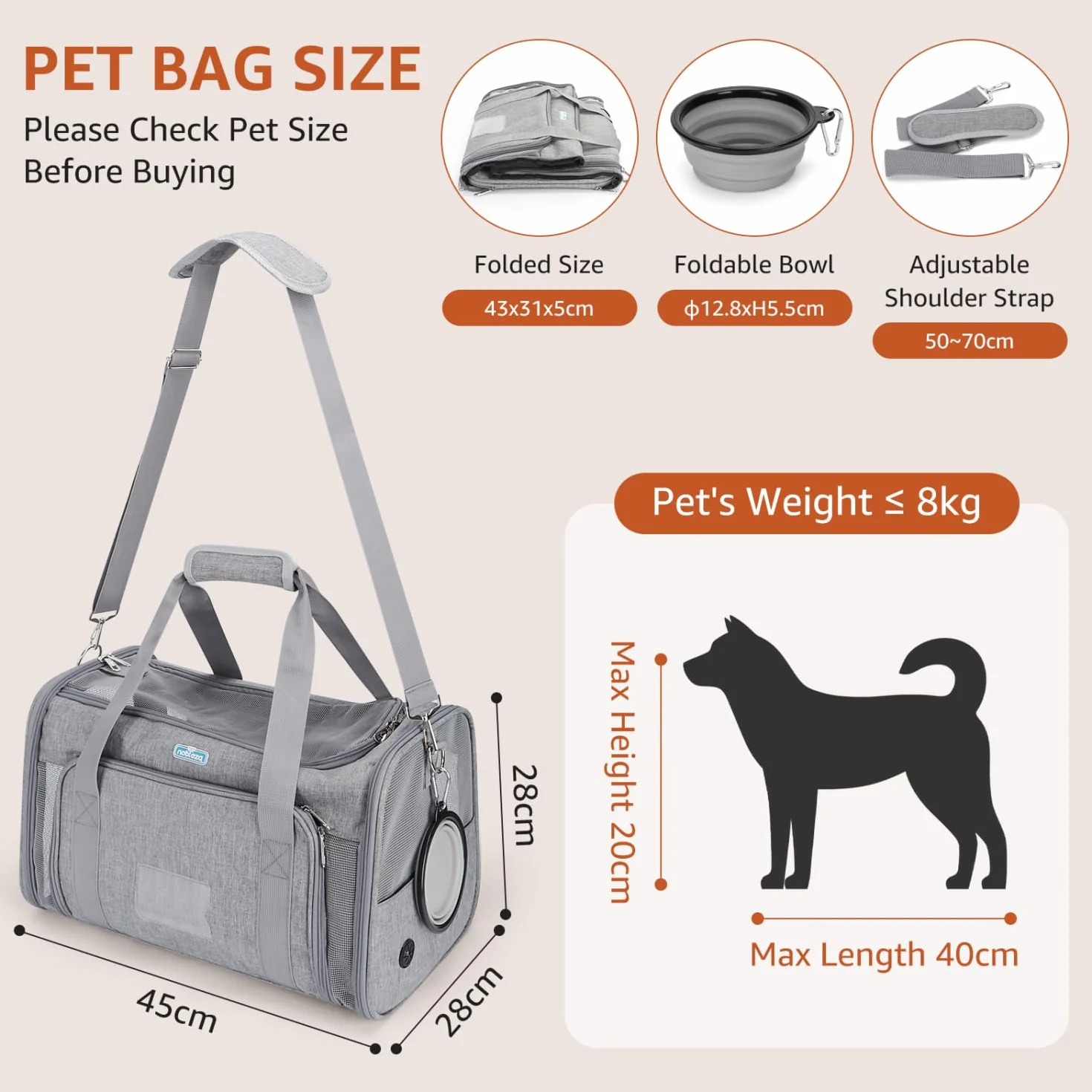 Nobleza Trasportino per Cani e Gatti, 2 Lati Espandibile, Portabile e Pieghevole, Approvato dalle Compagnie Aeree, Transportin Zaino per Animali Domestici con Tracolla e Ciotola