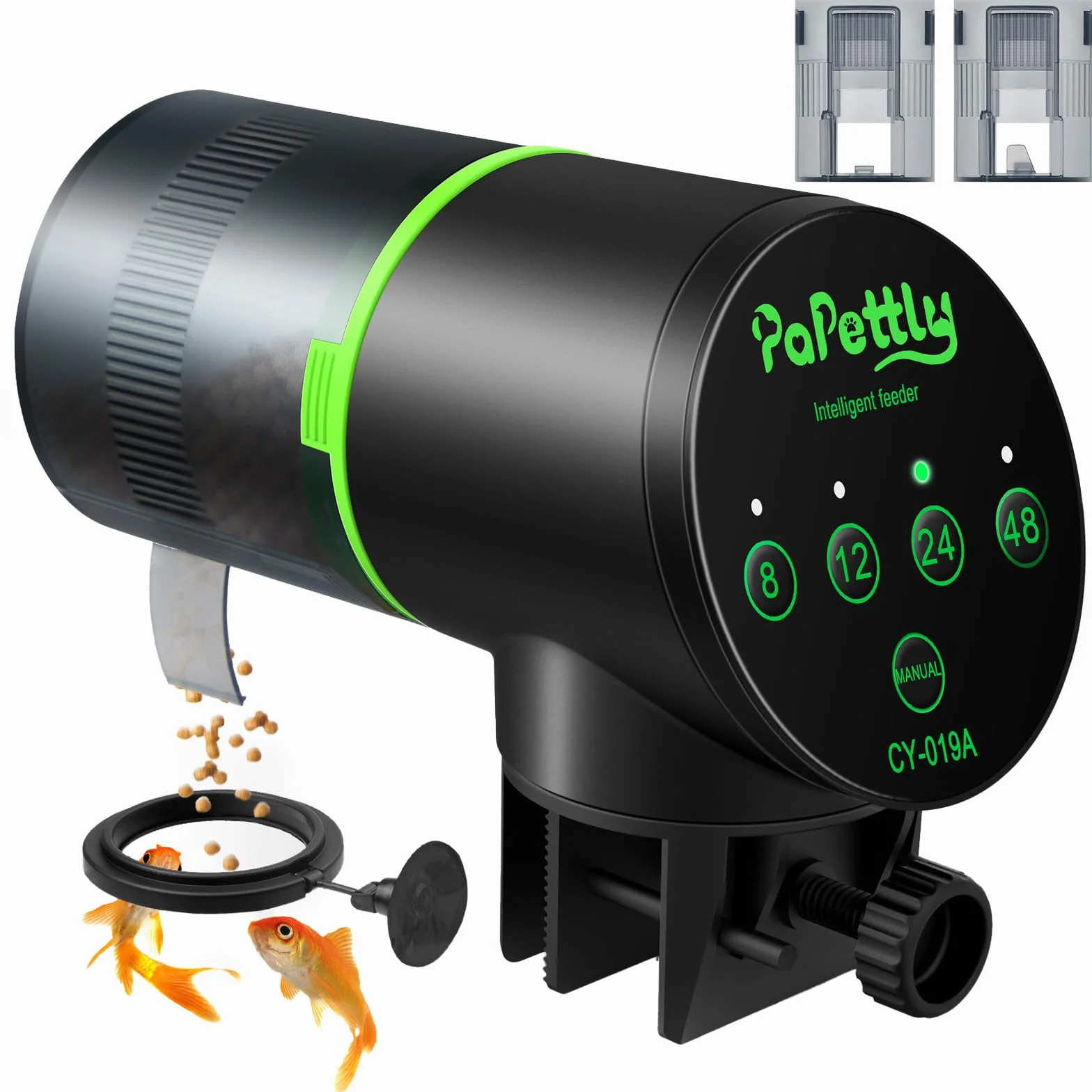 Papettly Mangiatoia Automatica Acquario 200ML con Timer per Pesci Tartarughe, 2 Batterie AAA