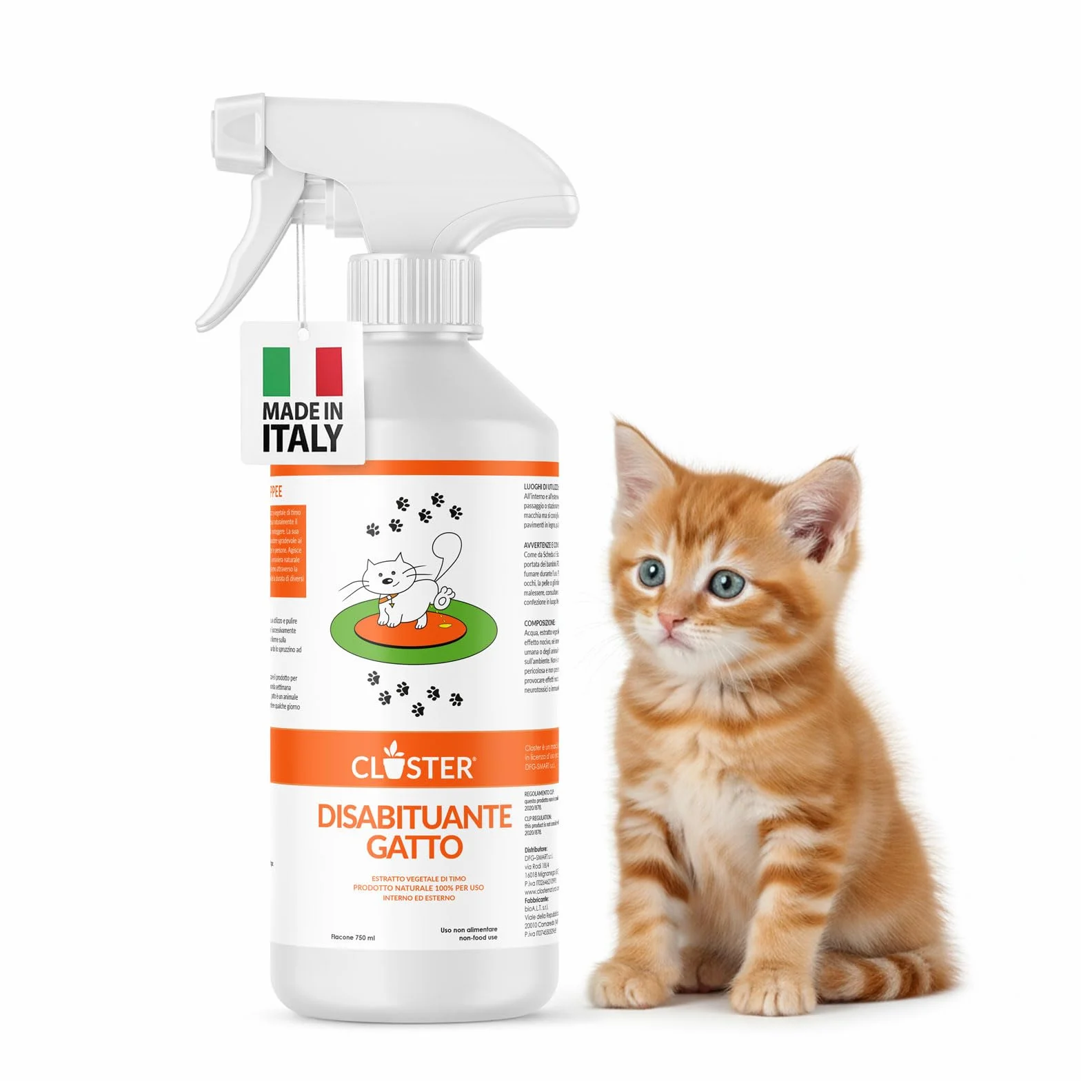CLOSTER STOPPEE - Disabituante Gatti 750 ML - Spray Disabituante per Gatti vegetale a Base di Timo - Dissuasore per Gatti per Interni ed Esterni - deterrente per Gatti agisce in Modo 100% Naturale