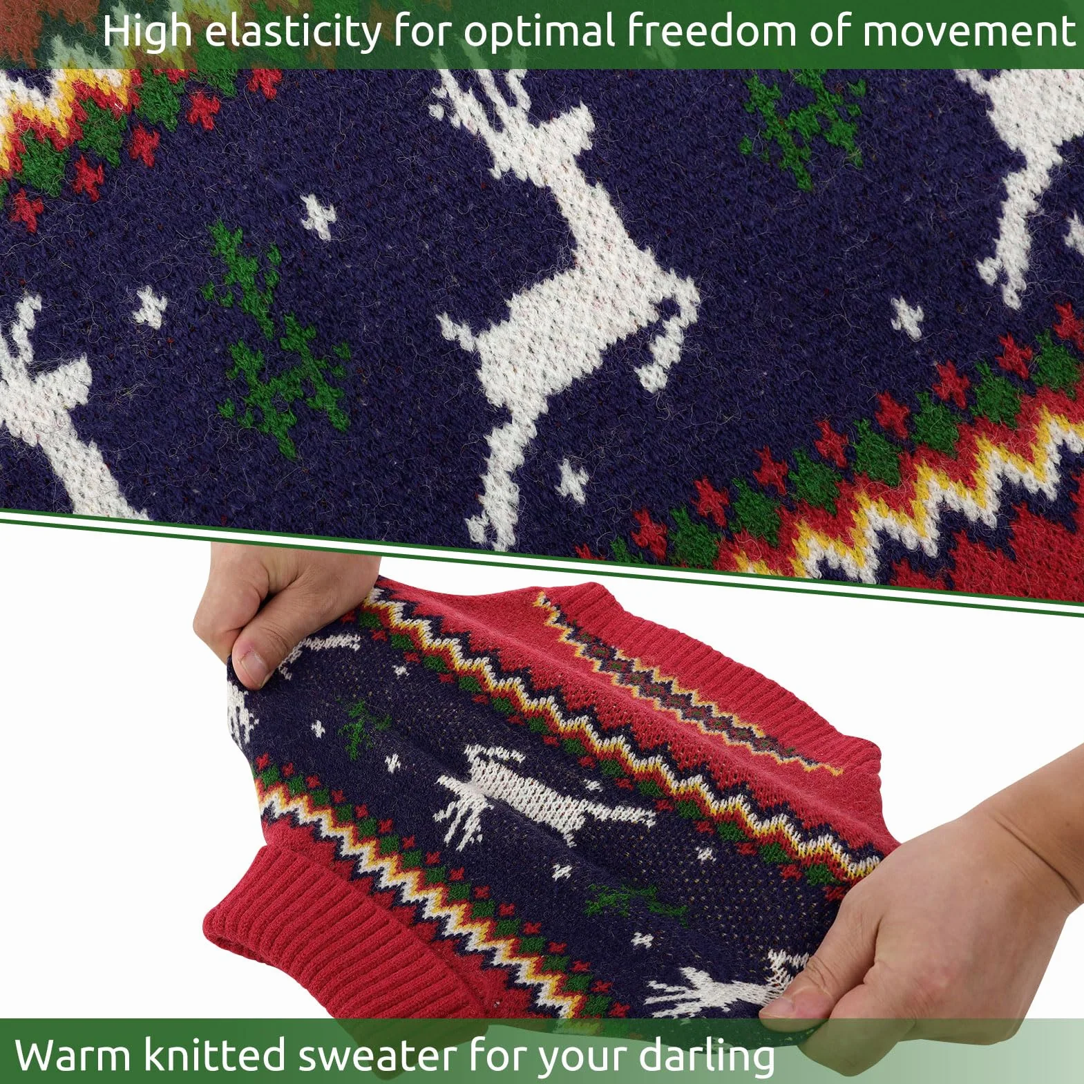 KONVINIT Maglione Cane Taglia Media a Tema Natalizio, Maglioncino con Design Renna+CUORE, Pullover Alto Collo per Freddo