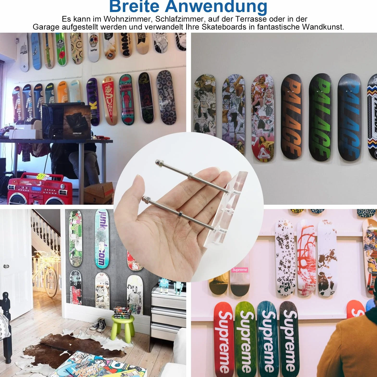 Supporti Parete Skateboard in Acrilico Trasparente, Espositore Professionale, Gancio Acrilico per Stoccaggio Display, 2 Pezzi