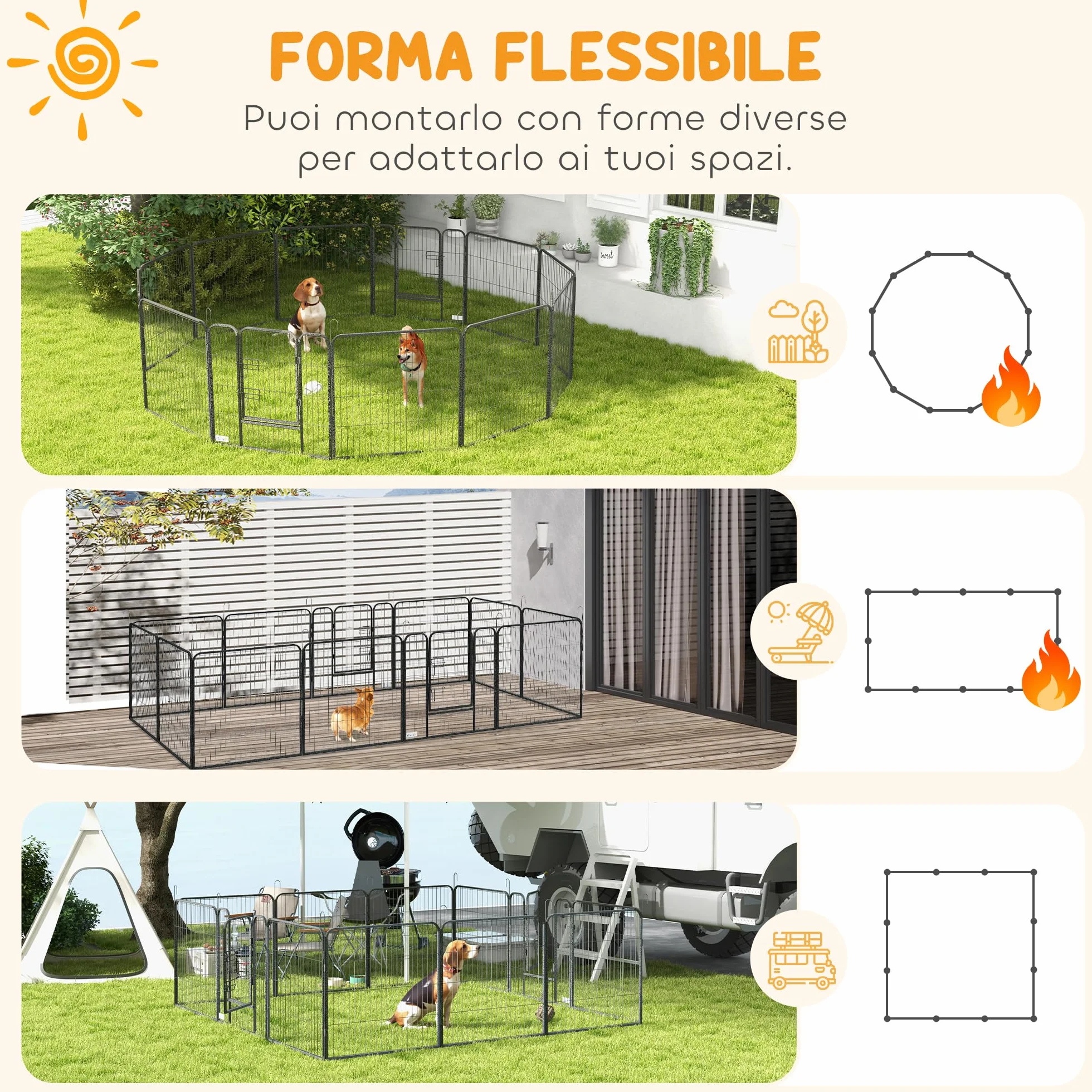PawHut Recinto per Cani 12 Pannelli Modulabili 80x1.5x80 cm Box Pieghevole con Porta in Acciaio Grigio