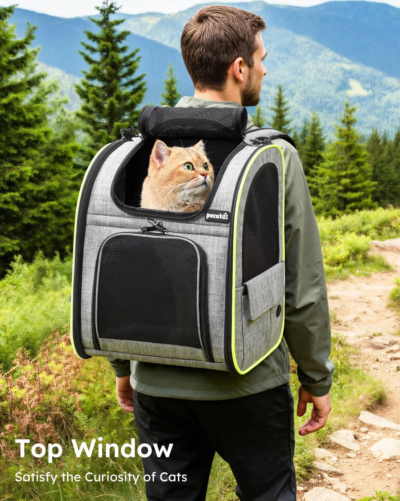 Pecute Zaino per Cani Gatti Estensibile, Trasportino Portatile, Grigio