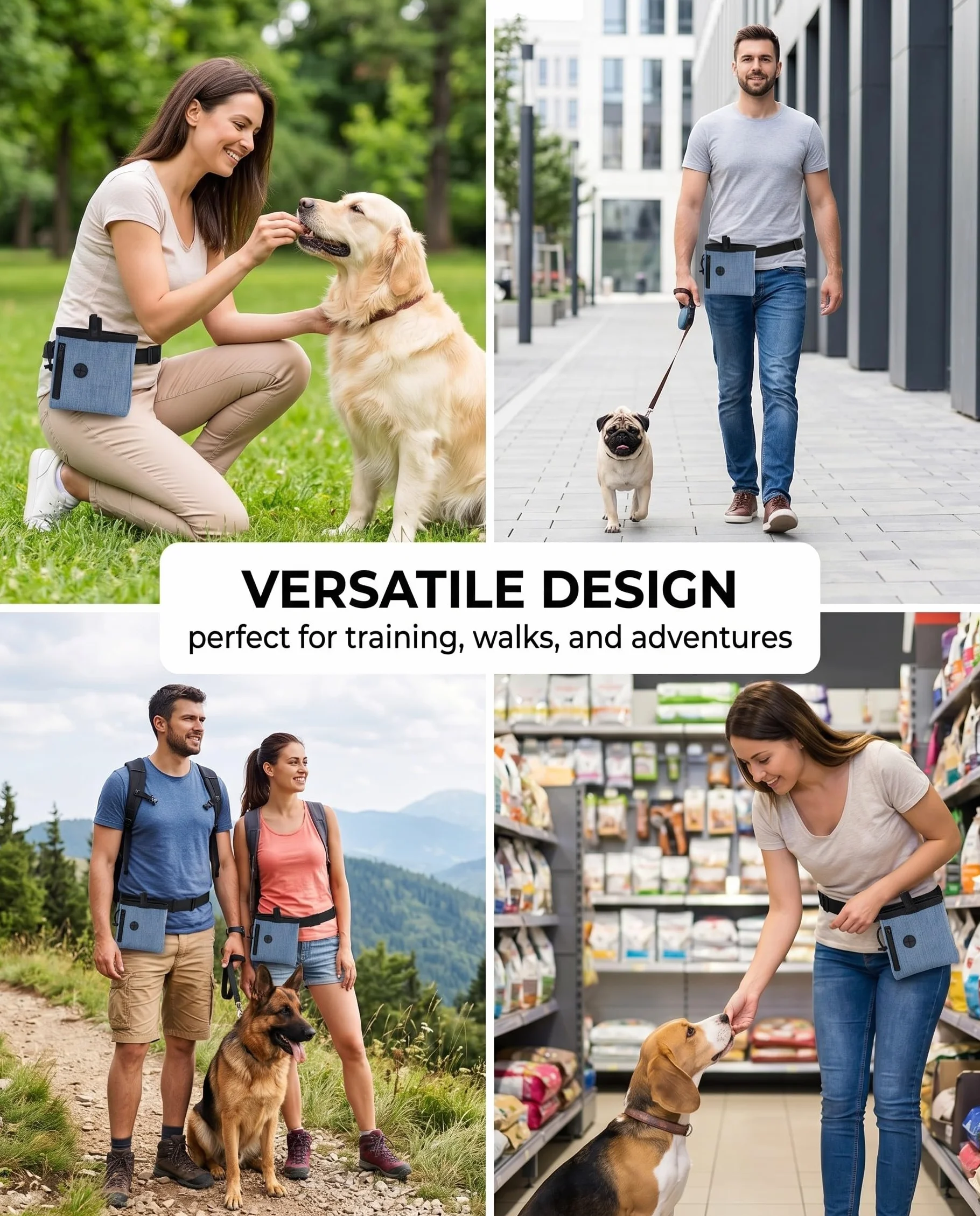 Sacca Porta Snack Cani Blu, Multifunzionale con Dispenser Sacchetti e Cintura Regolabile. Essenziale per Addestramento e Passeggiate a Mani Libere.