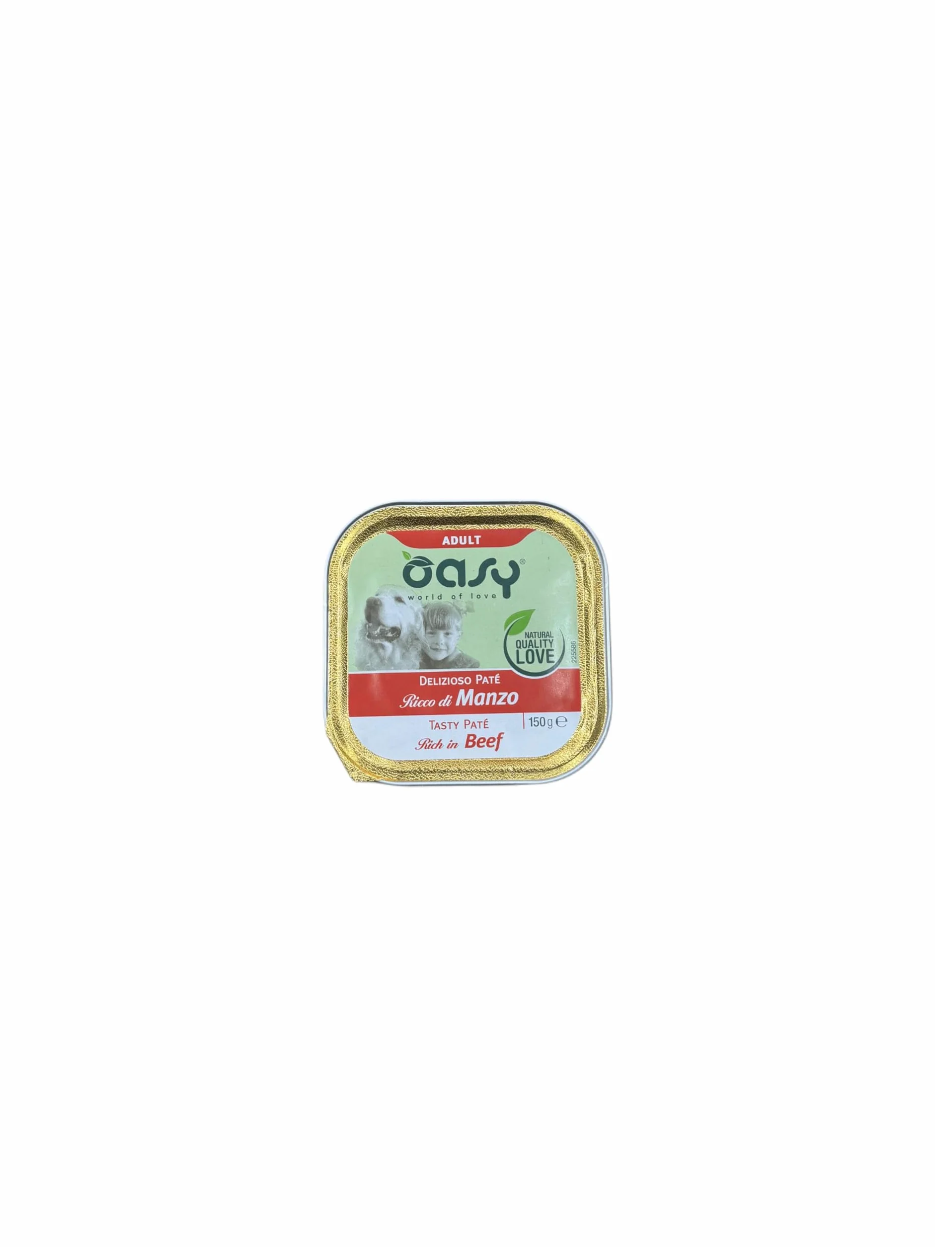Oasy delizioso patè per cani adulti di tutte le taglie, gusto MANZO | 11 vaschette da 150 grammi l'una.