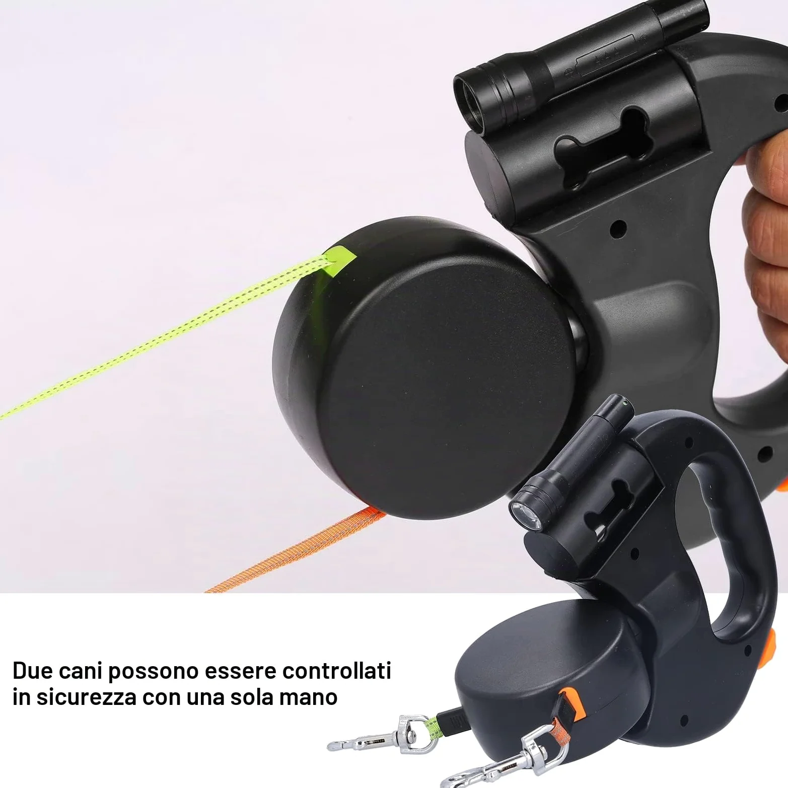 HEEPDD Guinzaglio Retrattile Doppio per Cani, Guinzaglio Estensibile Automatico con Cinturino Riflettente, Lunghezza per Passeggiate e Corsa