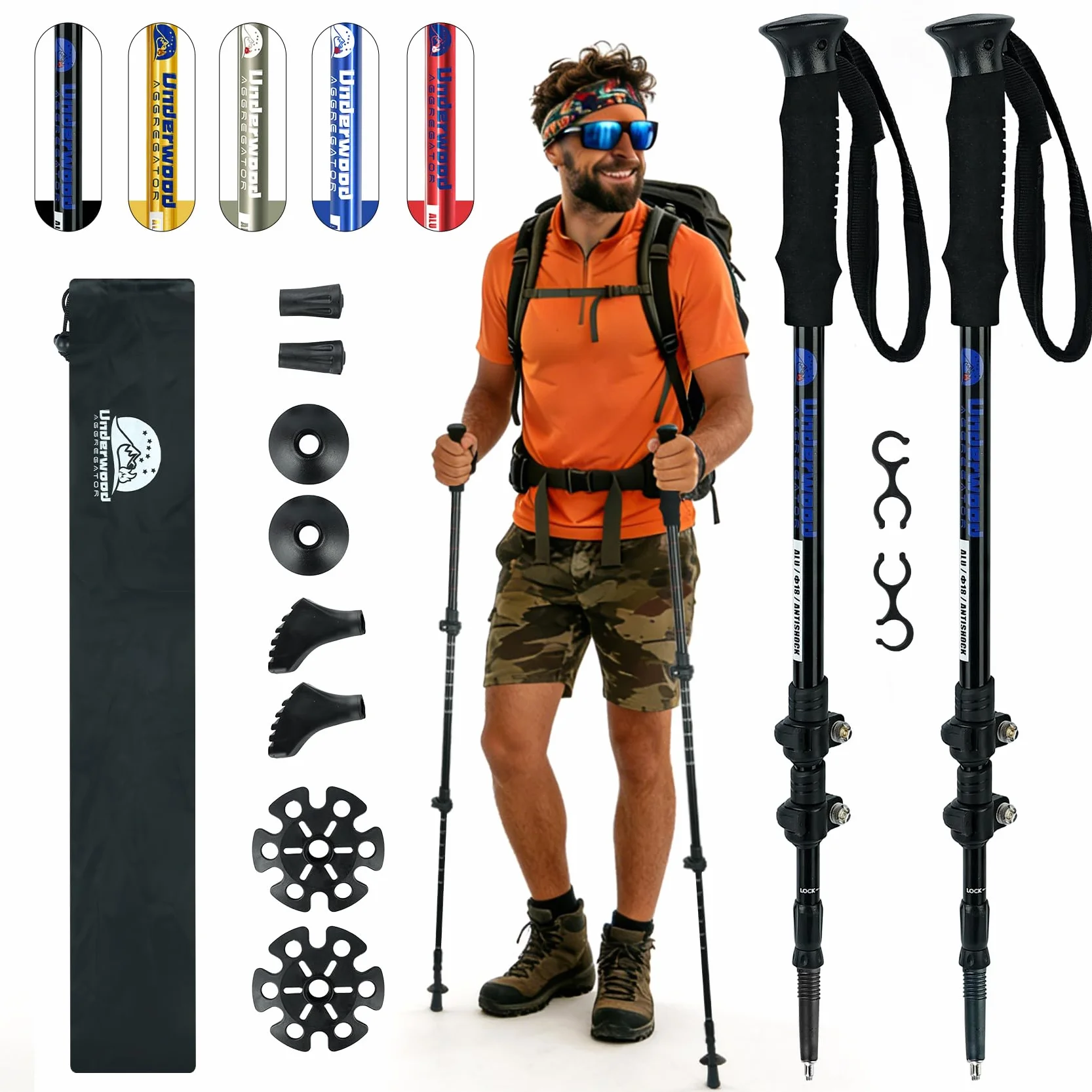 Bastoni da trekking telescopici in alluminio ultraleggeri confezione da 2
