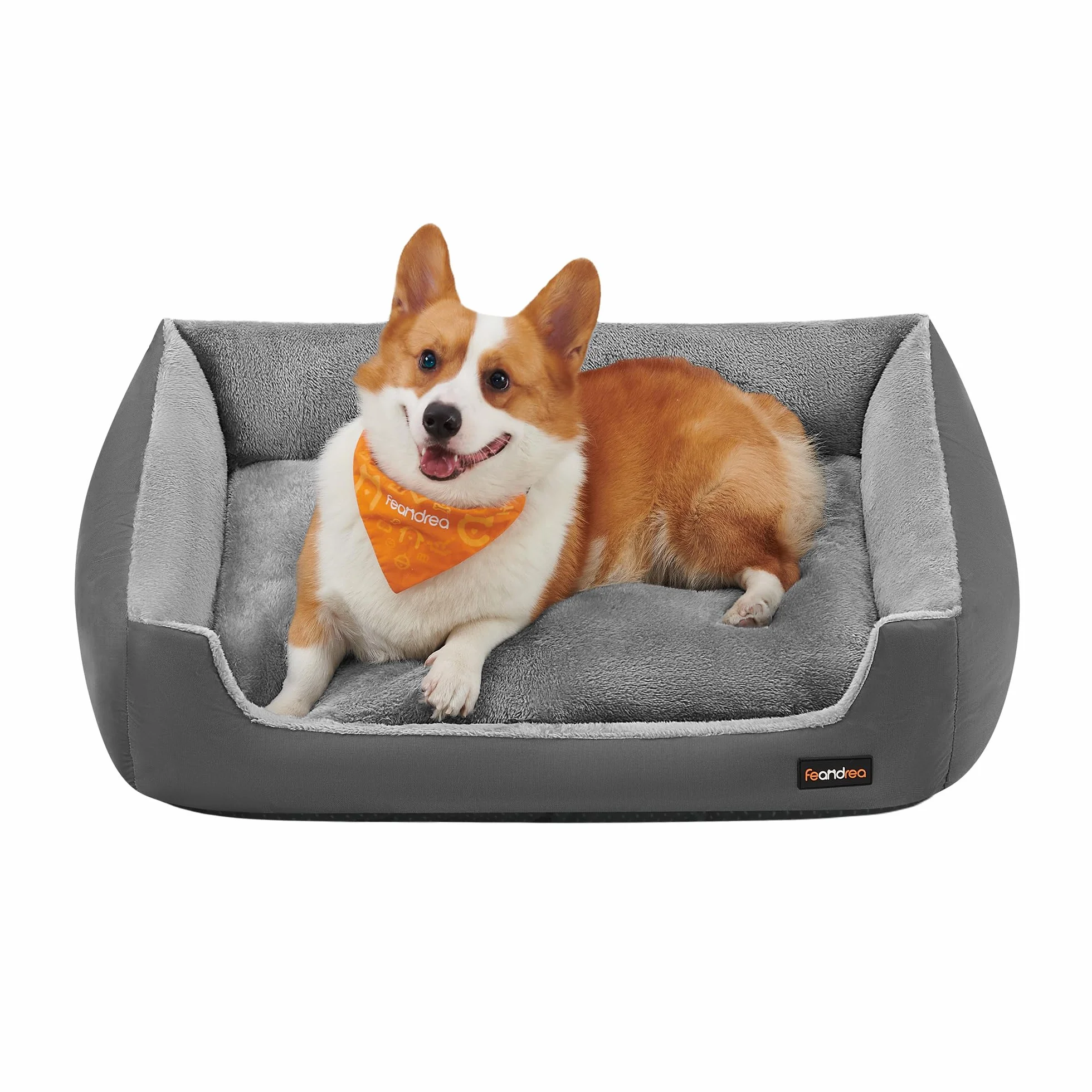 Feandrea Cuccia Cane Interno, Cuccia per Cani e Animale Domestico, Tappeto Rimovibile e Reversibile, Bordi Rialzati, Fondo Antiscivolo, L, 85 x 65 x 21 cm, Grigio Ardesia e Grigio Tortora PGW004G02