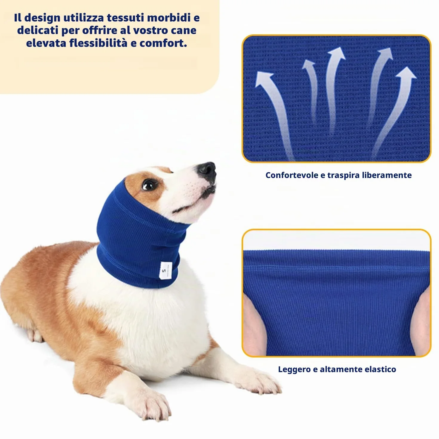 Scudi per orecchie per cani lenitivo copertura testa antiansia riduzione rumore lavabile S blu grigio