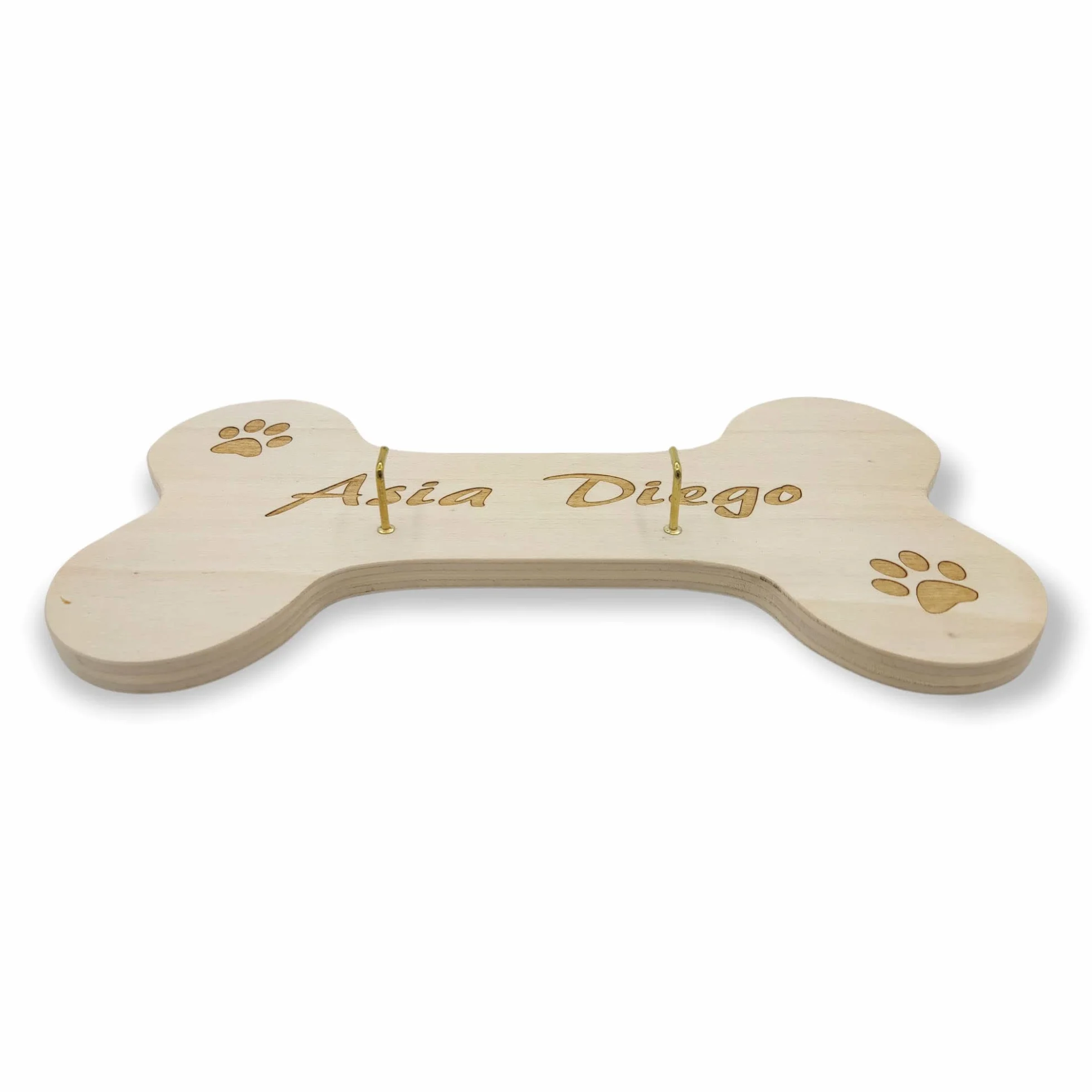 Porta guinzaglio per cani in legno a forma di osso con incisione laser (4-Osso Grande Personalizzato)
