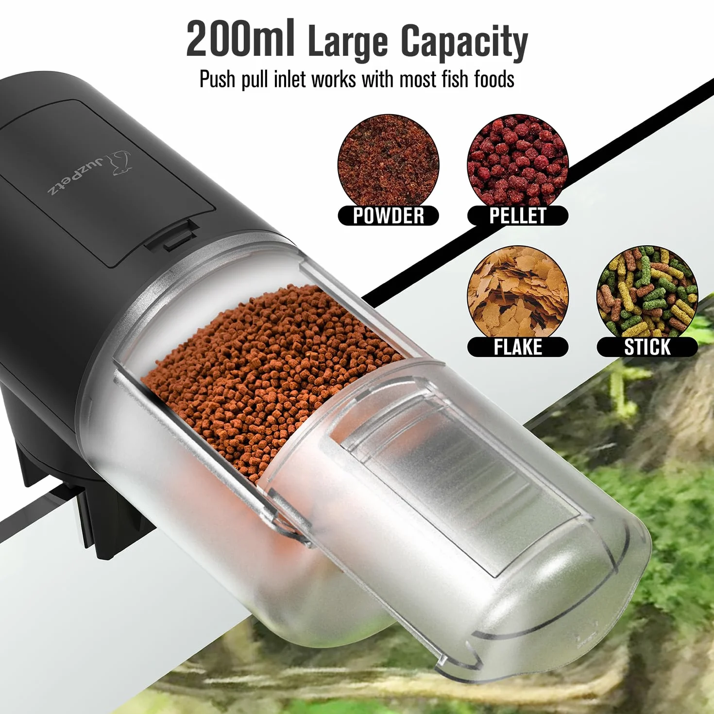 Distributore Automatico di Cibo per Pesci | 4 timer programmabili | Alimentatore Automatico per Acquario | Accessorio per Acquari | Nero
