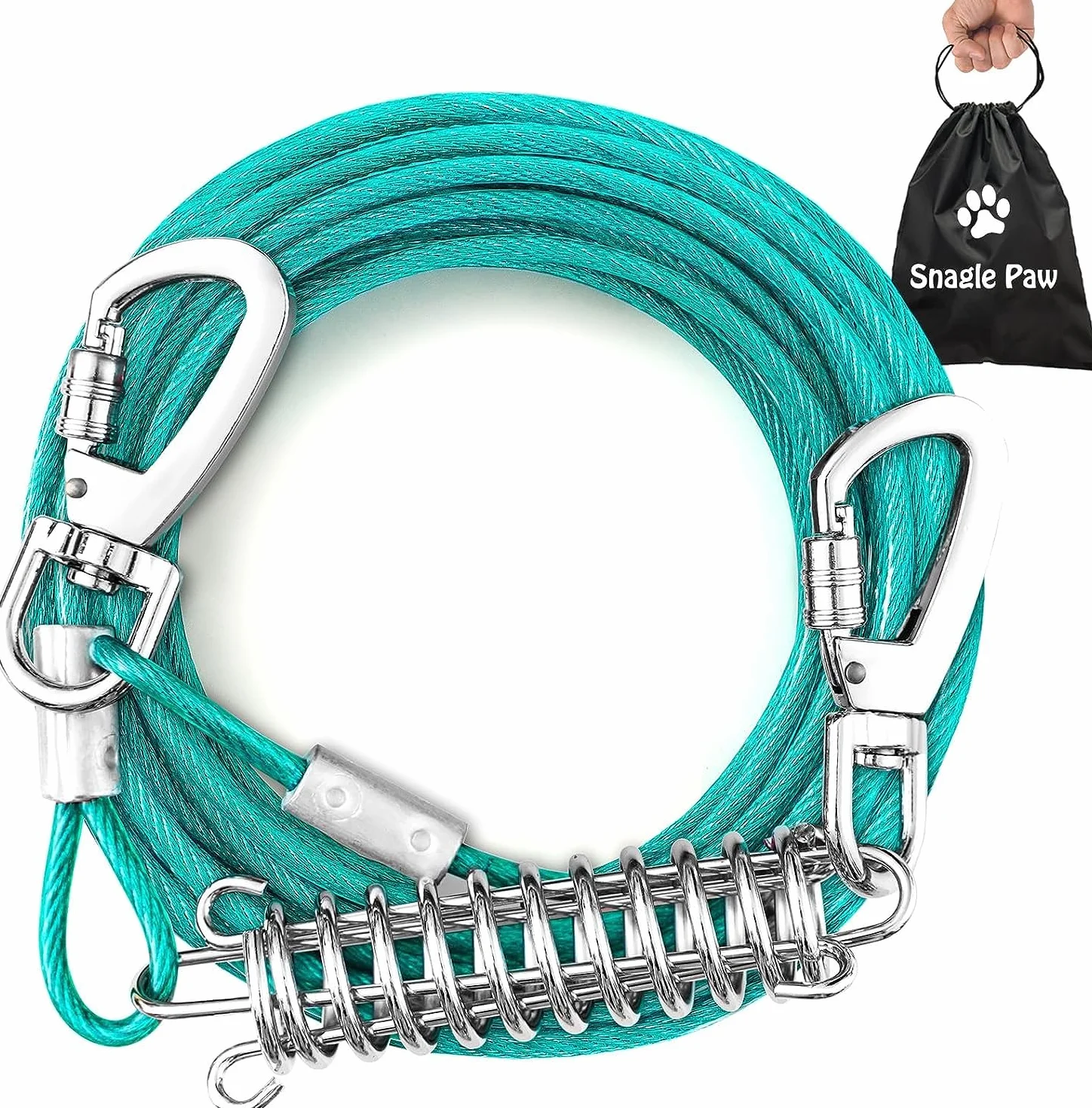 Guinzaglio da cortile per cani, 15 m, in lino, per cani con chiusura a vite, guinzaglio con molla ammortizzante fino a 50 kg, per animali domestici, resistente al morso, per campeggio.