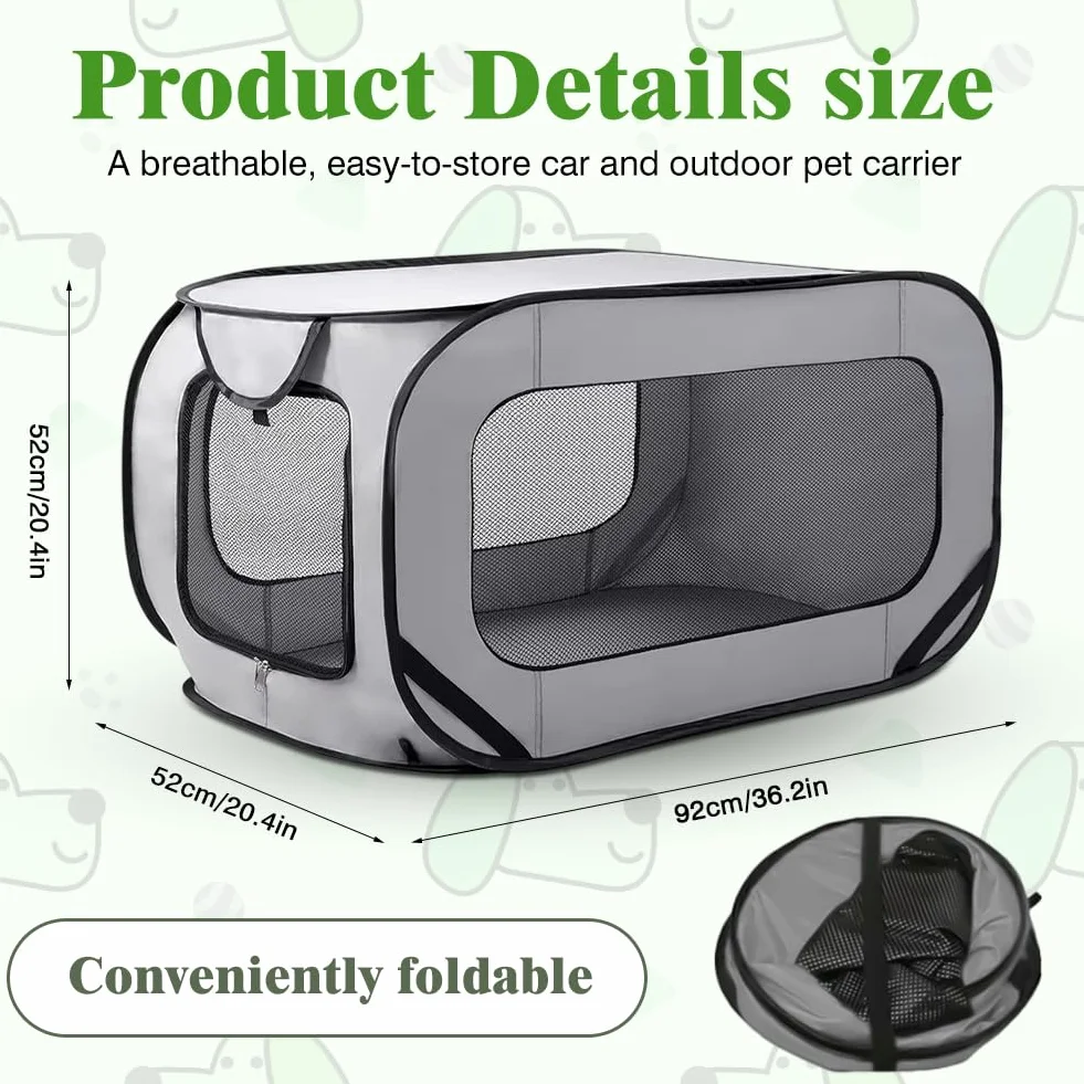 Trasportino per cani pieghevole, 92 x 52 x 52 cm, doppia porta pop-up, in tessuto Oxford, traspirante, robusto, trasportino per cani e gatti fino a 29,5 kg (grigio)