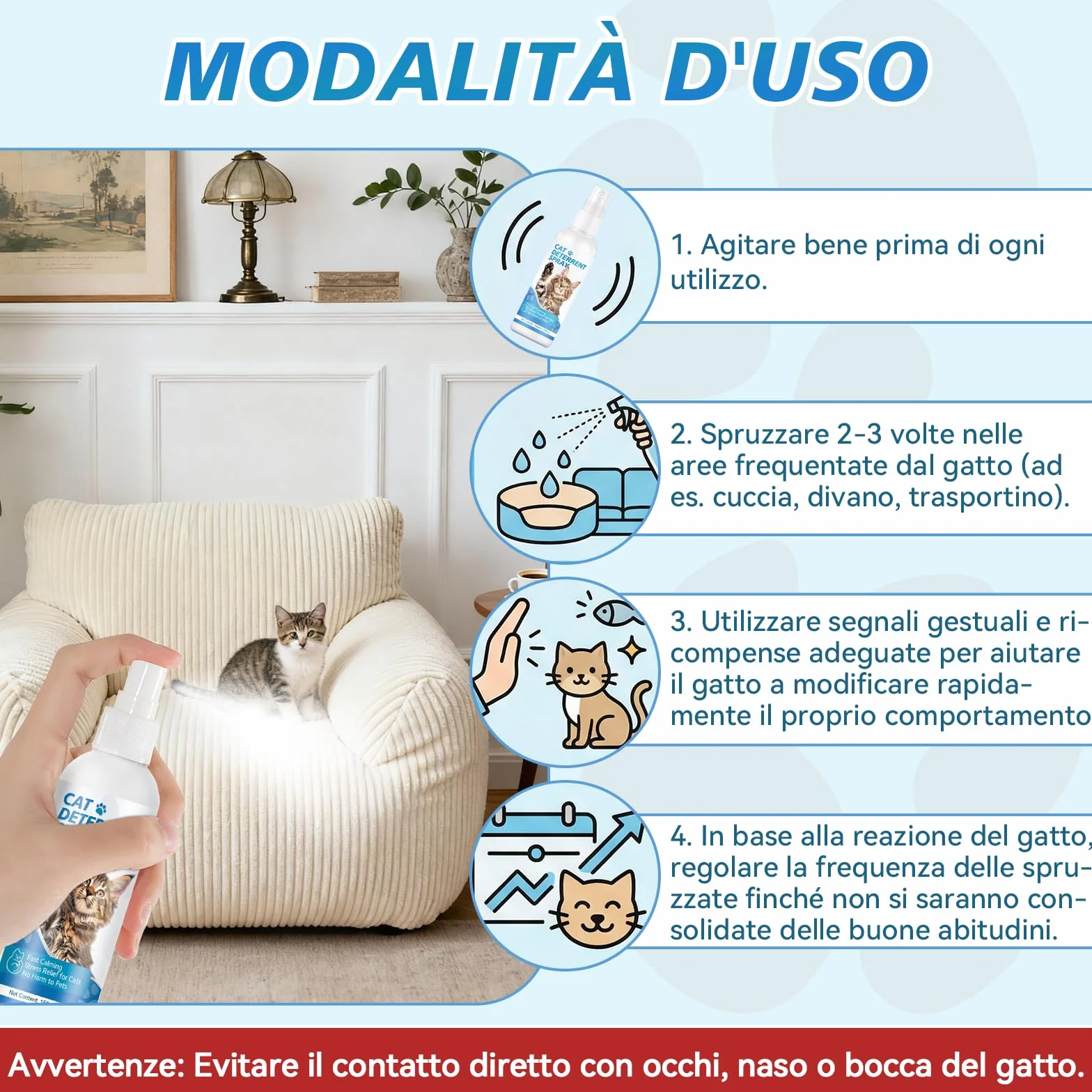 Spray Repellente per Gatti – Repellente per Gatti & Dissuasore per Gatti Naturale – Efficace Disabituante Gatti per Interni ed Esterni – Spray che Allontana Gatti e Protegge Mobili, Giardino e Divani