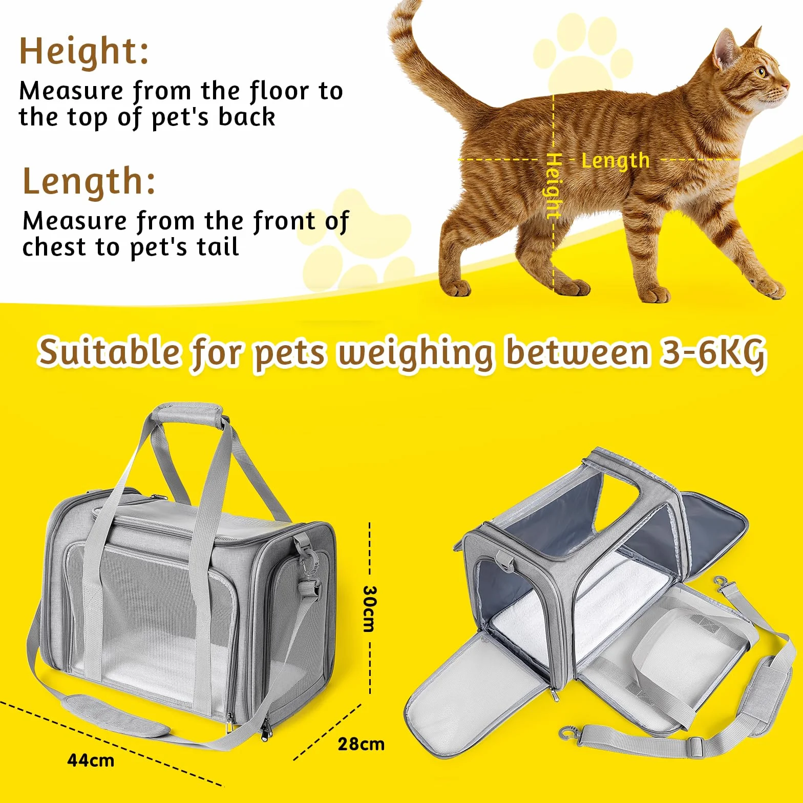 Borsa da Trasporto Traspirante Pieghevole per Gatto e Cane, Capacità 3-6 Kg, Media Taglia, per Viaggio in Aereo